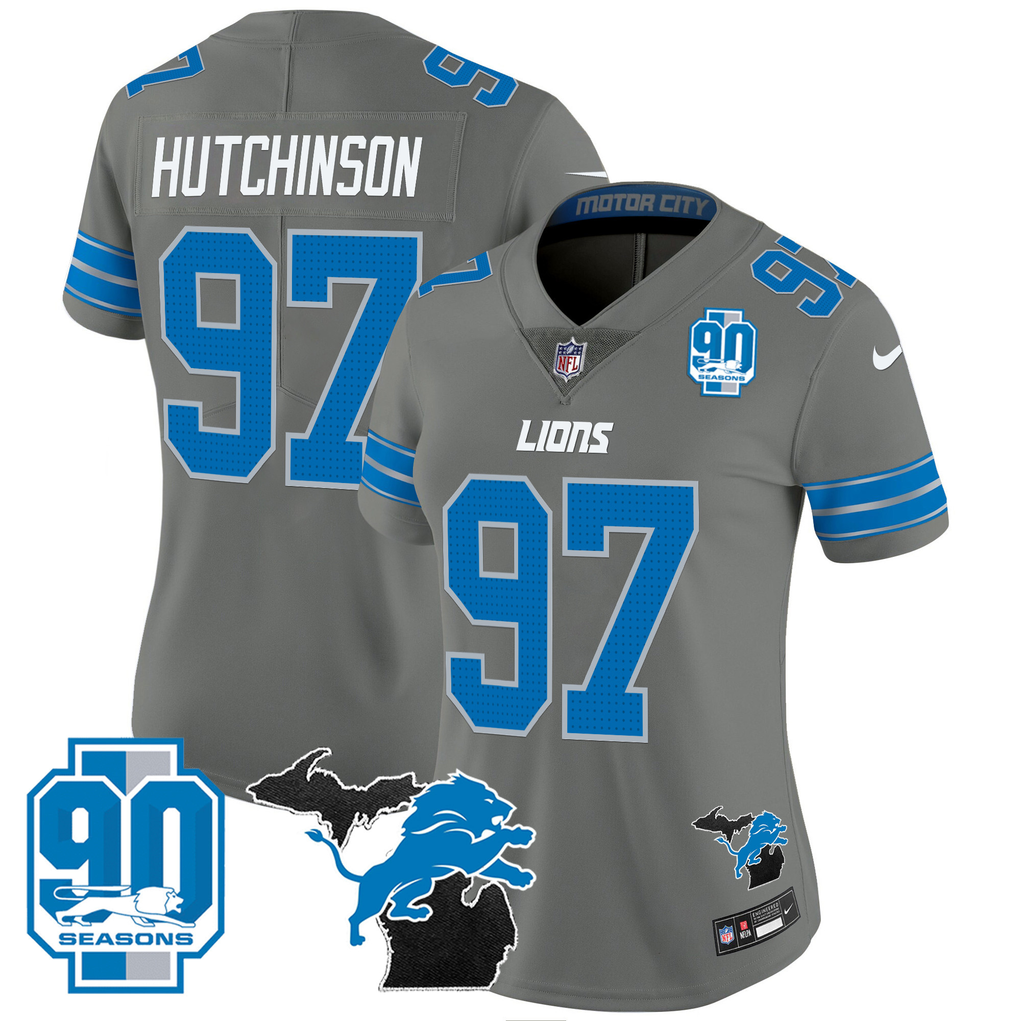 Women's Detroit Lions 2024 Michigan & 90th Year Patch Vapor Jersey - All Stitched - Image 29