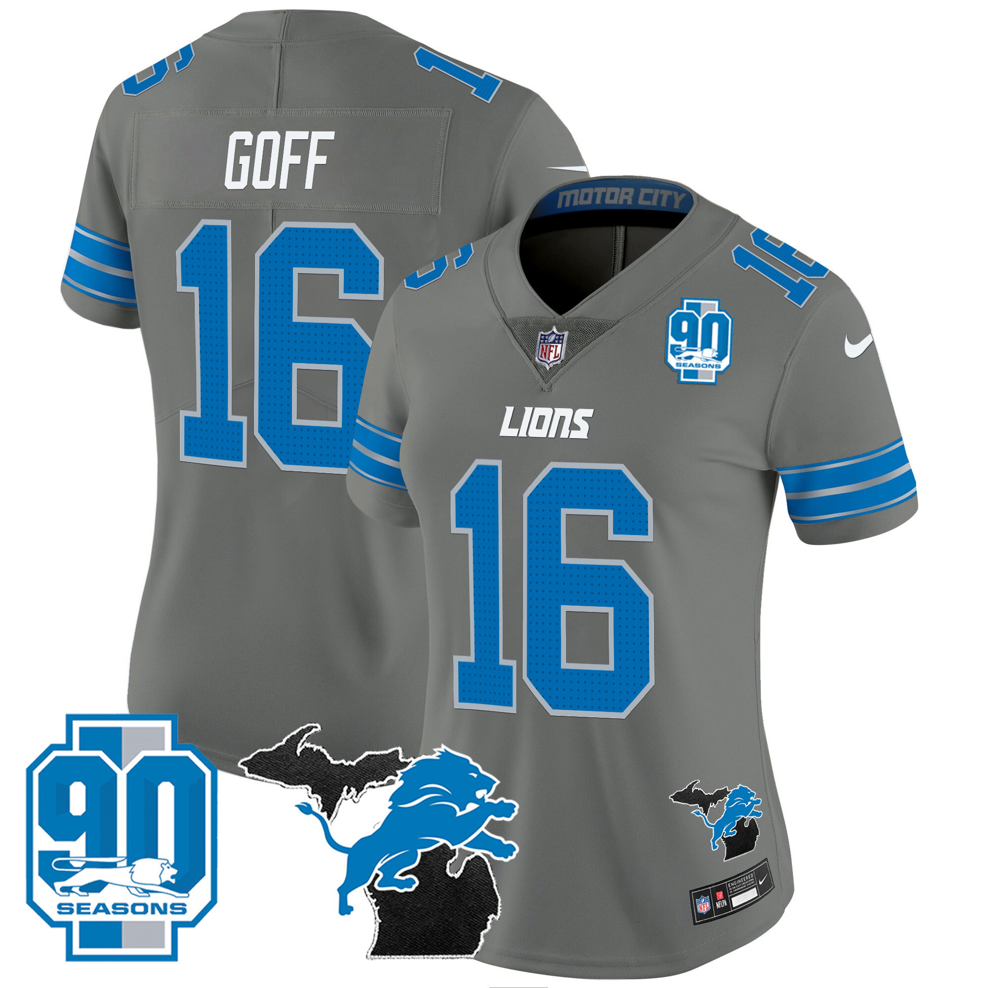 Women's Detroit Lions 2024 Michigan & 90th Year Patch Vapor Jersey - All Stitched - Image 30