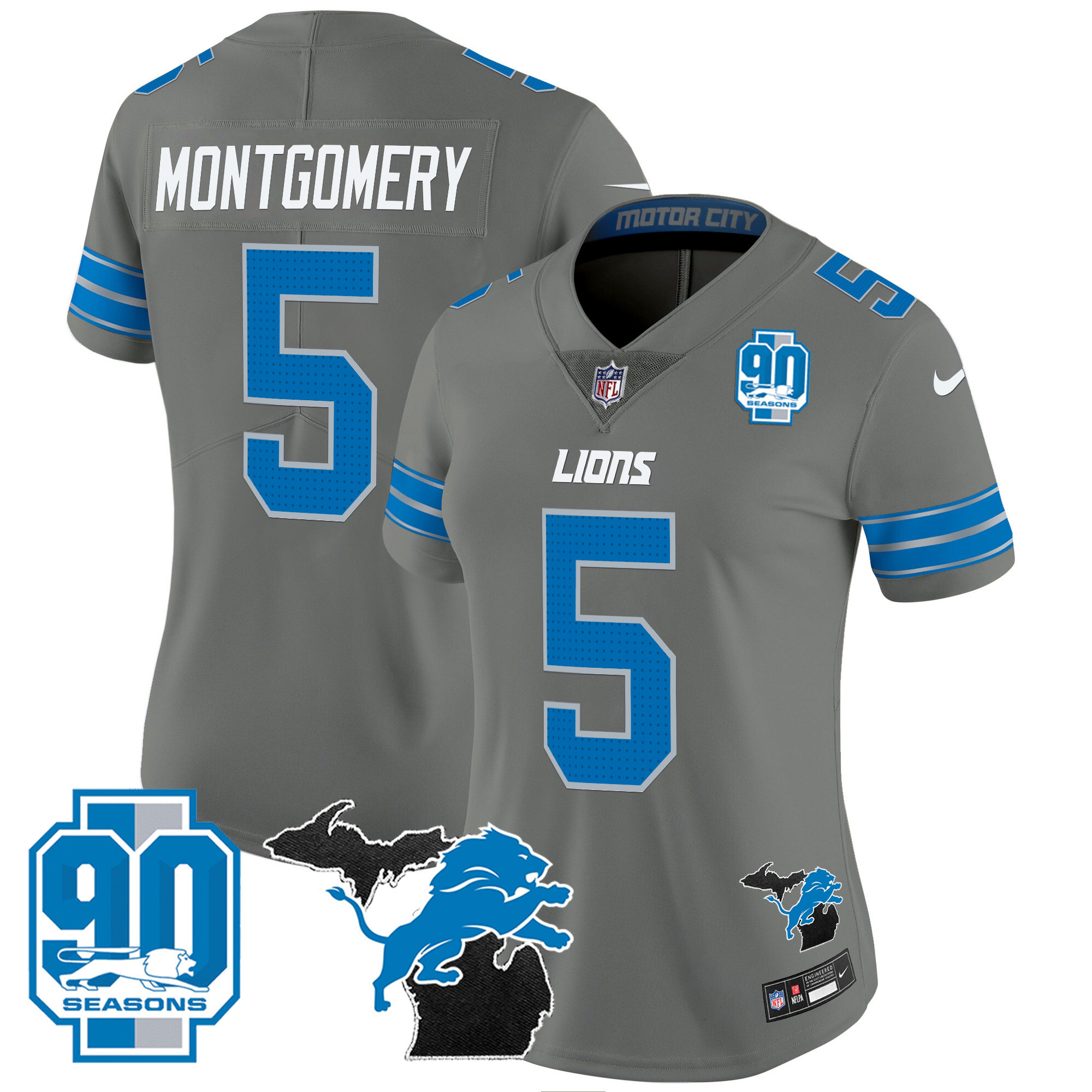 Women's Detroit Lions 2024 Michigan & 90th Year Patch Vapor Jersey - All Stitched - Image 32