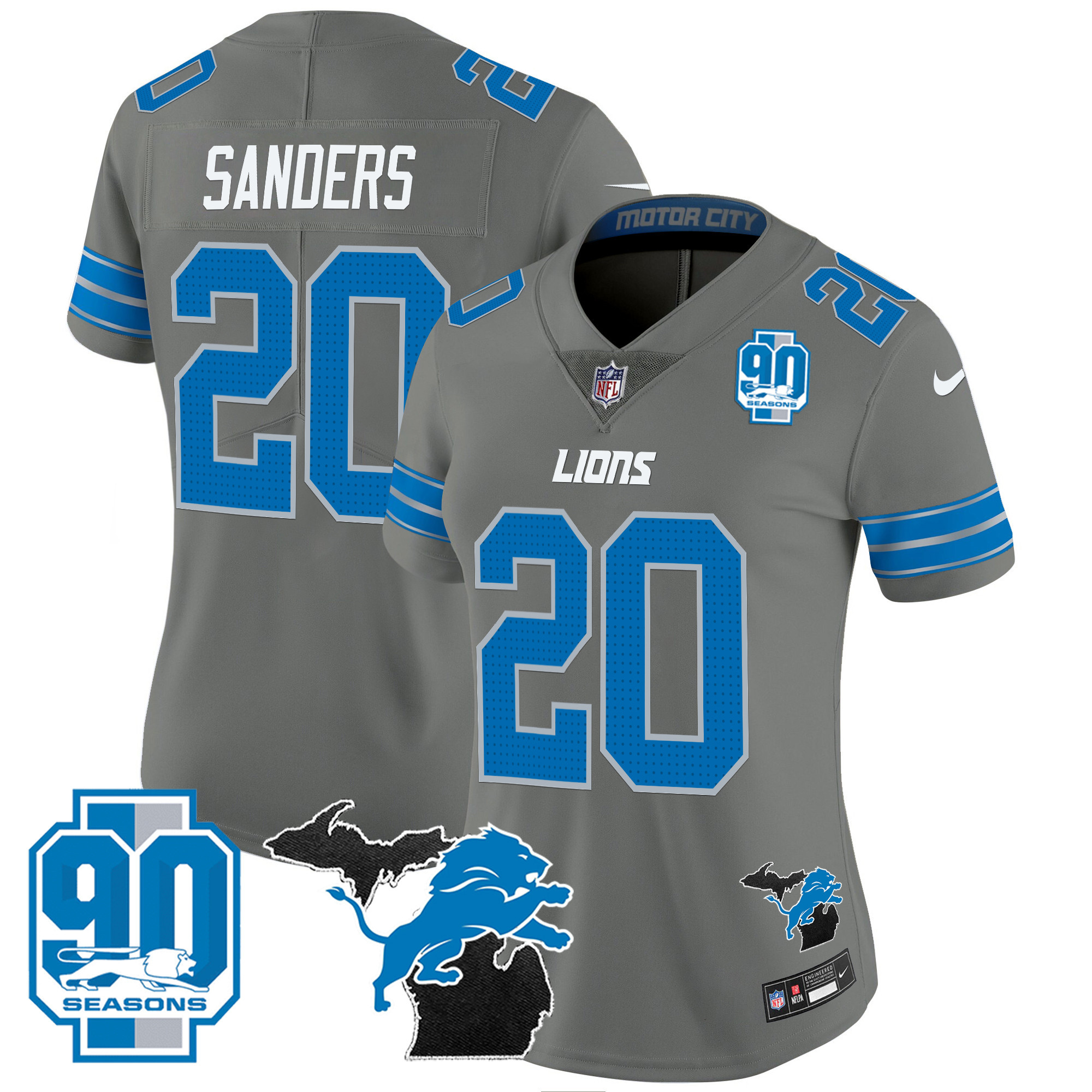 Women's Detroit Lions 2024 Michigan & 90th Year Patch Vapor Jersey - All Stitched - Image 33