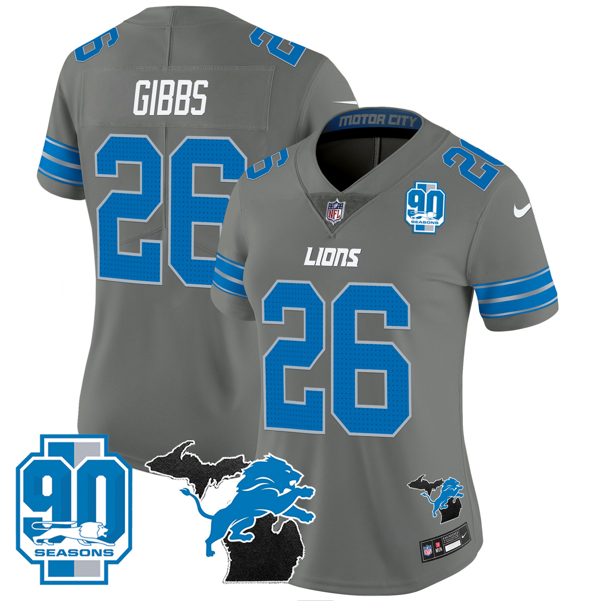 Women's Detroit Lions 2024 Michigan & 90th Year Patch Vapor Jersey - All Stitched - Image 35
