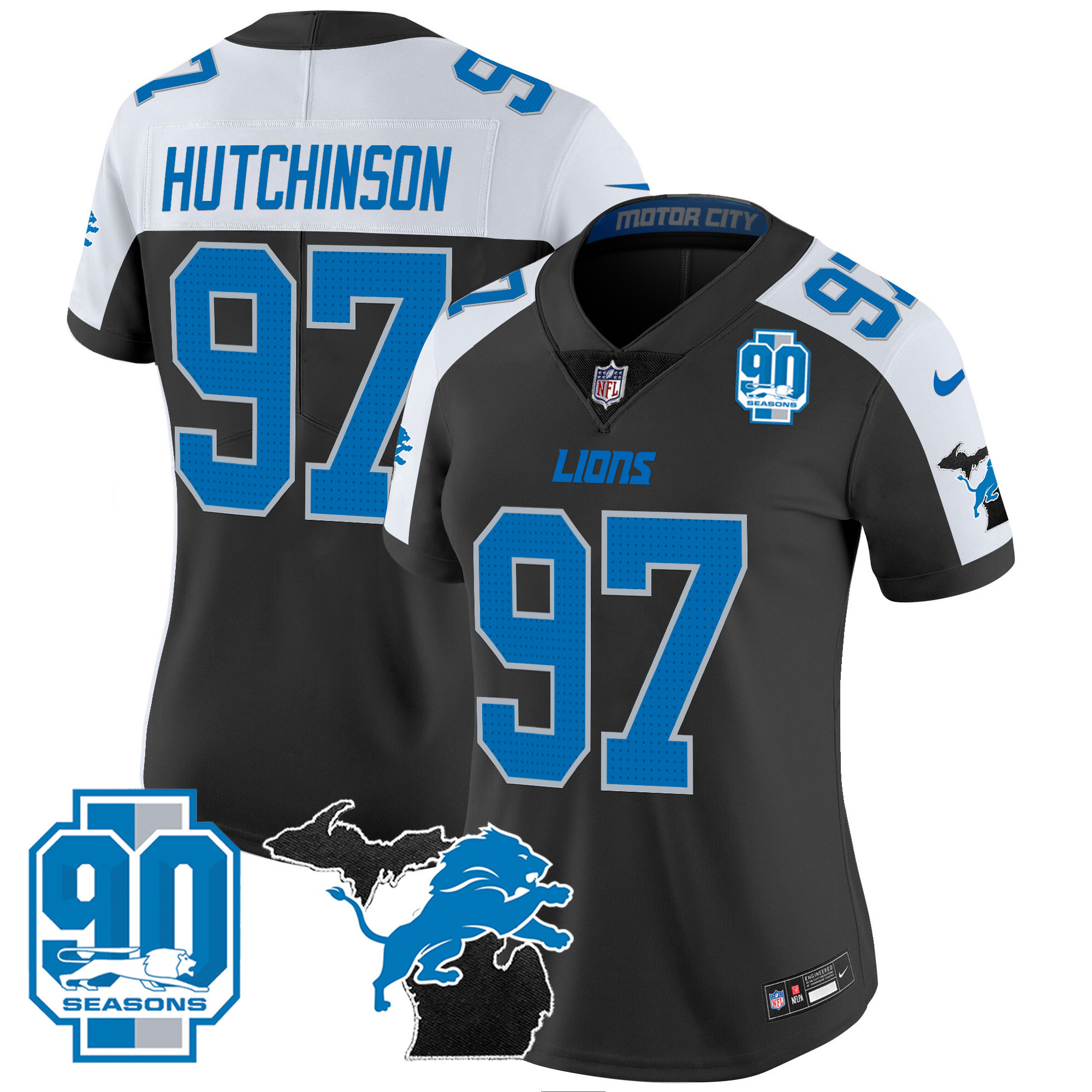 Women's Detroit Lions 2024 Michigan & 90th Year Patch Vapor Jersey - All Stitched