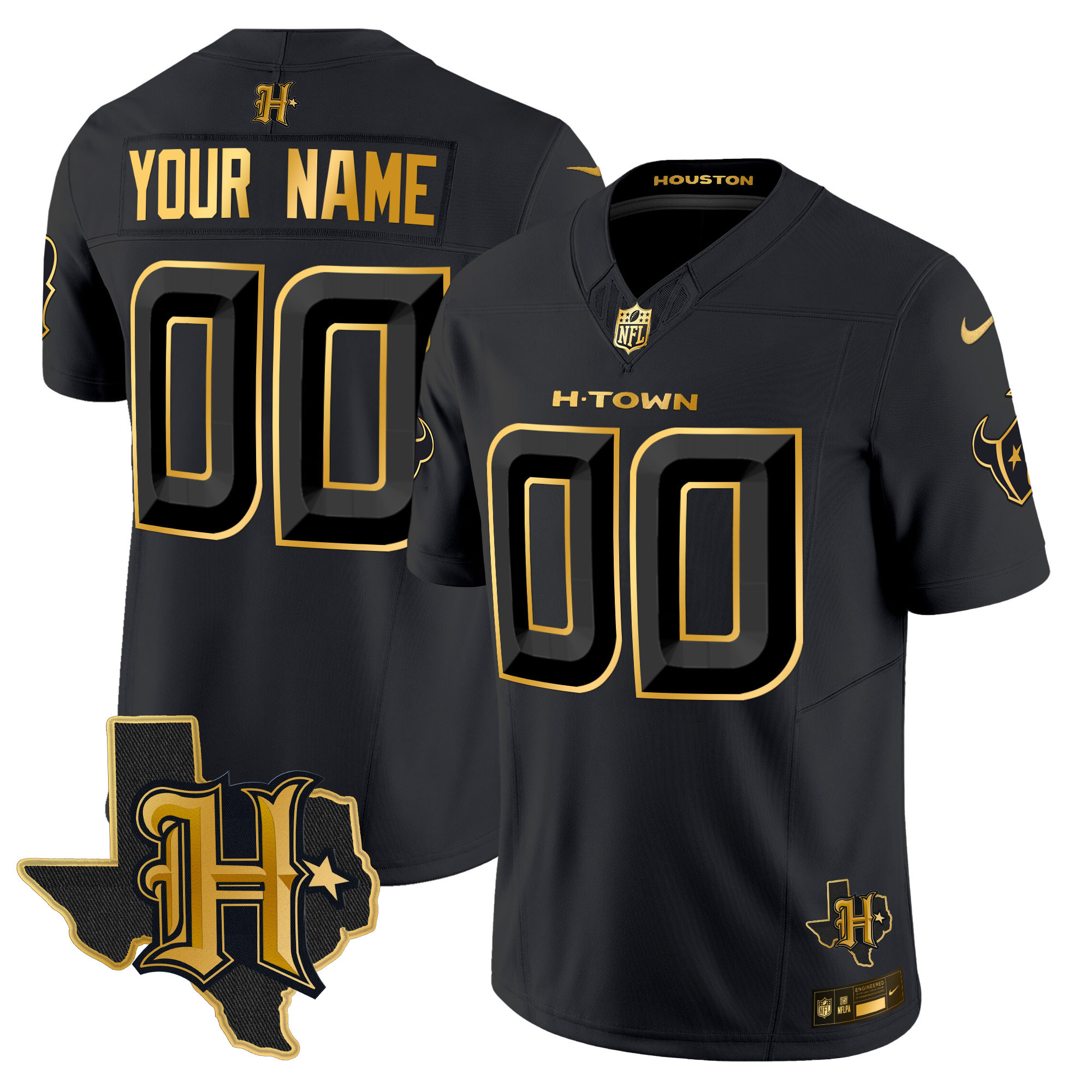 Houston Texans 2024 Texas Patch Gold Vapor Limited Custom Jersey - All Stitched - Image 3