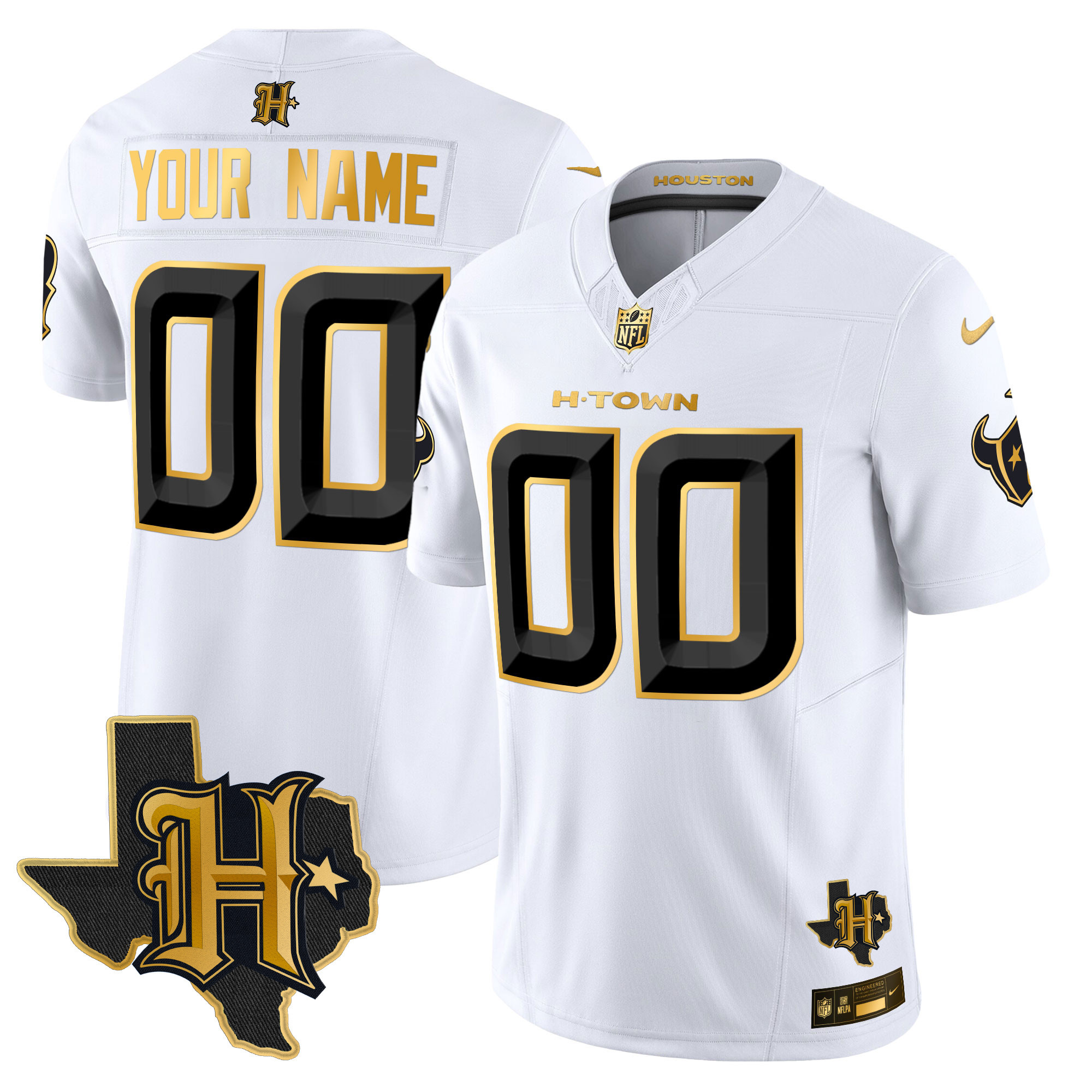 Houston Texans 2024 Texas Patch Gold Vapor Limited Custom Jersey - All Stitched - Image 4