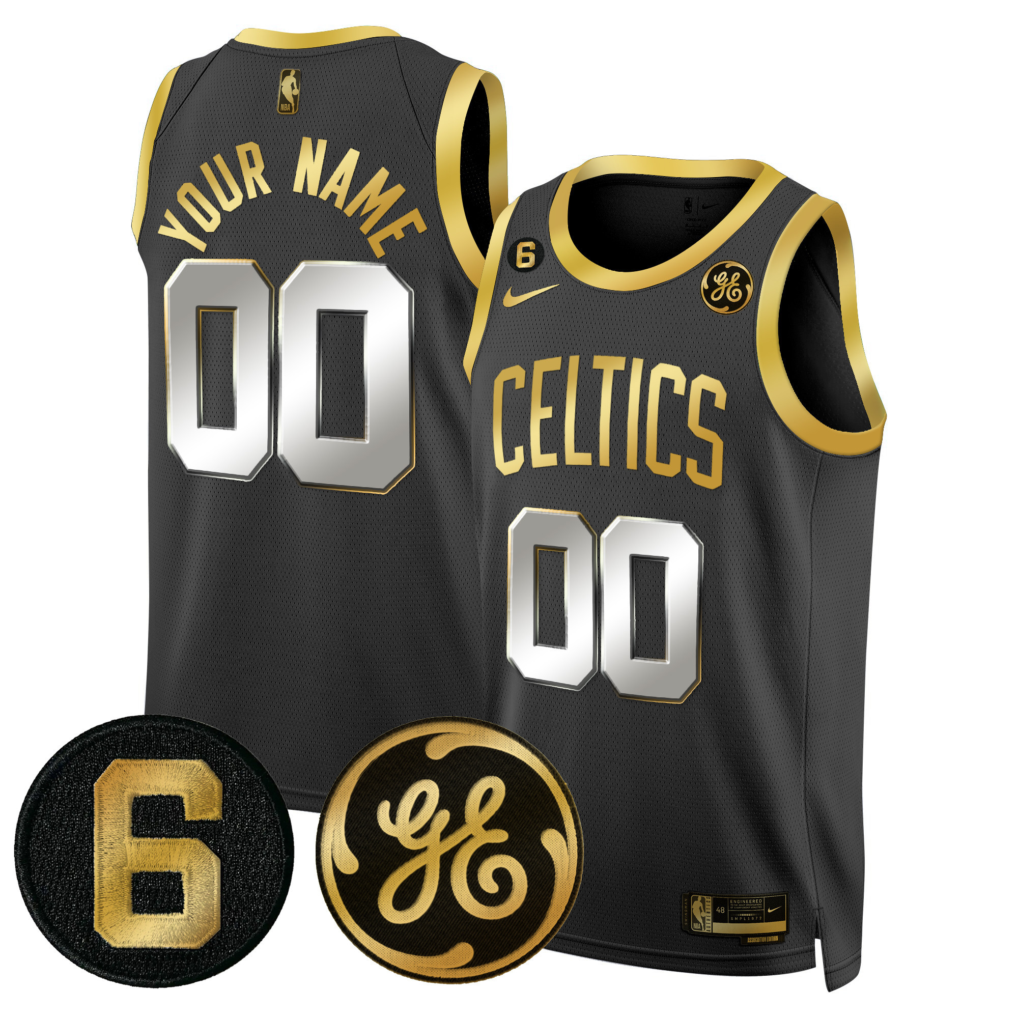 Boston Celtics Bill Russell & John Havlicek Patch Custom Jersey - All Stitched - Image 2