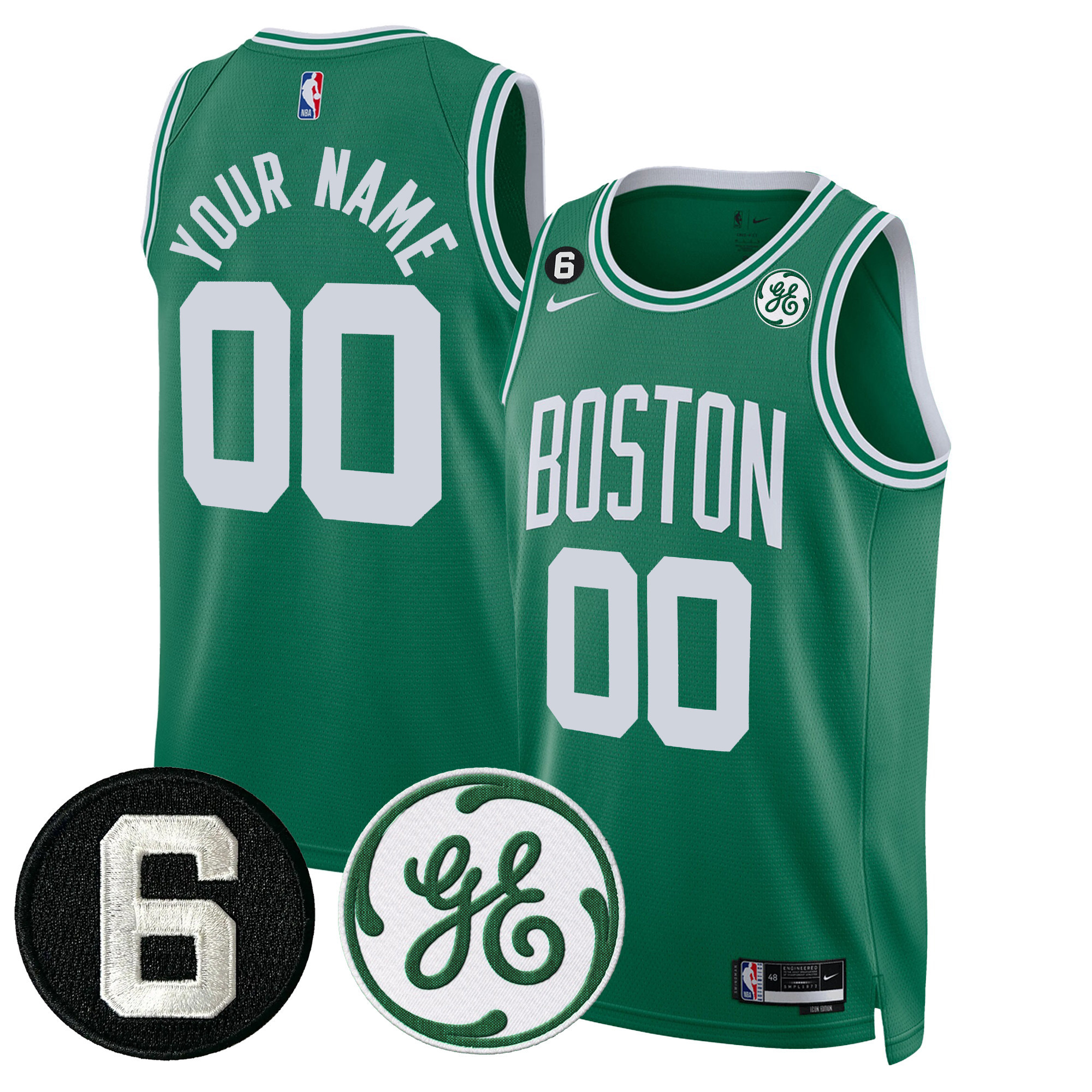 Boston Celtics Bill Russell & John Havlicek Patch Custom Jersey - All Stitched - Image 4