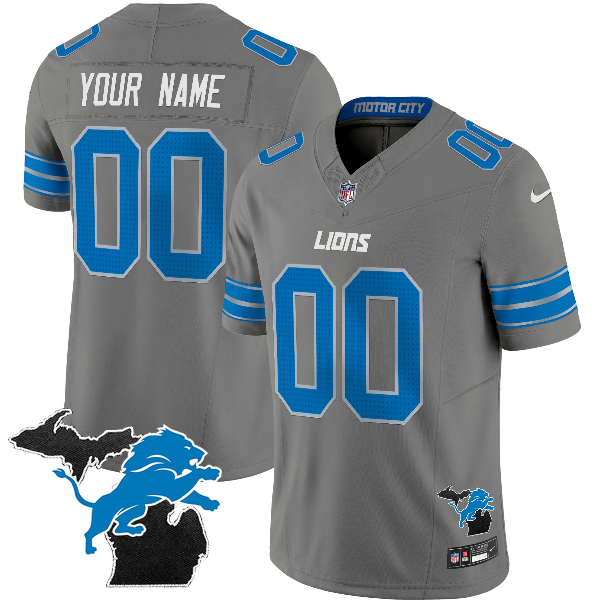 Detroit Lions 2024 Michigan Patch Vapor Limited Custom Jersey - All Stitched - Image 5