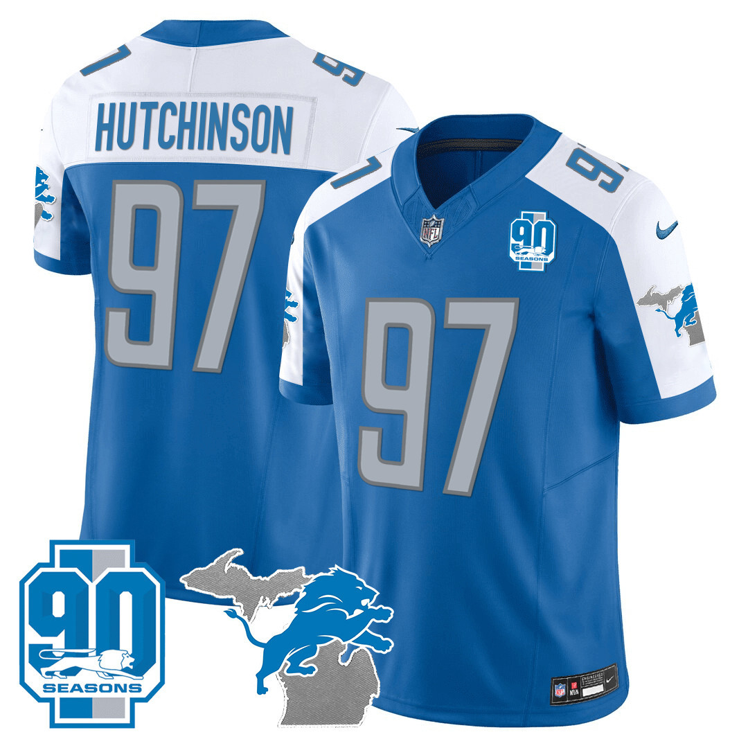 Men's Detroit Lions 90th Year & Michigan Patch Vapor Jersey - All Stitched - Image 7