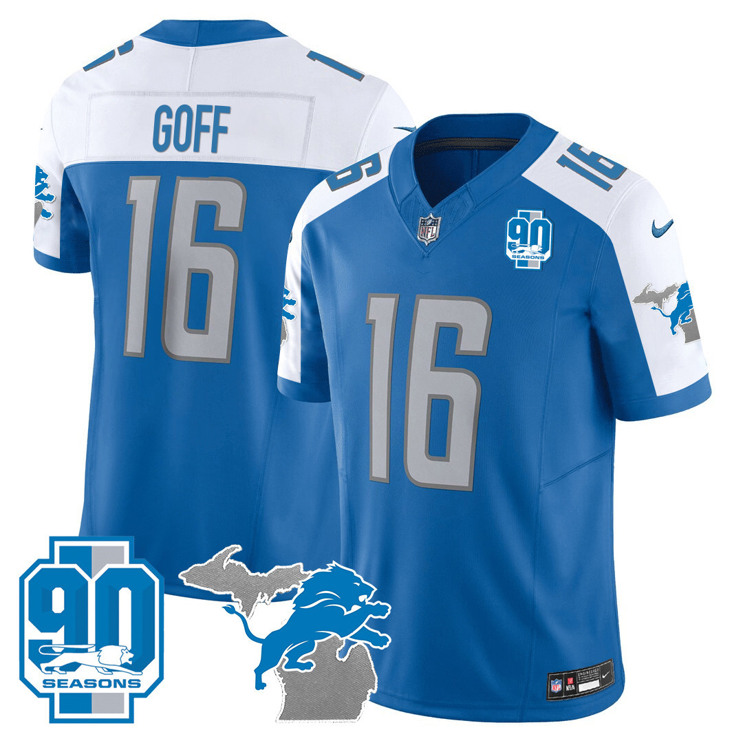 Men's Detroit Lions 90th Year & Michigan Patch Vapor Jersey - All Stitched - Image 8