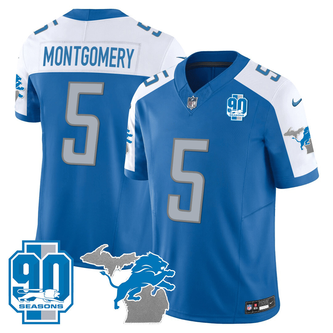 Men's Detroit Lions 90th Year & Michigan Patch Vapor Jersey - All Stitched - Image 10