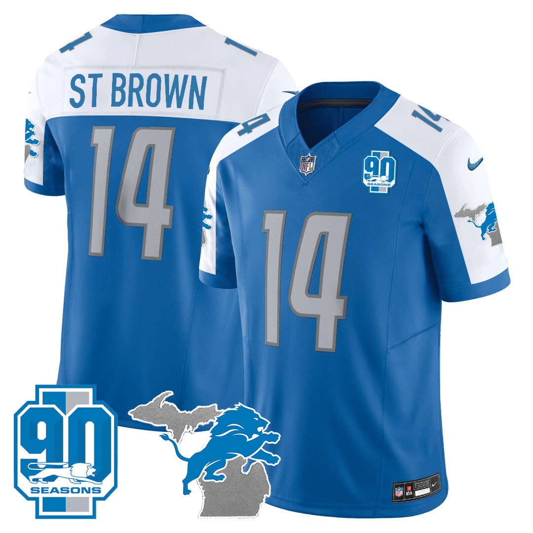 Men's Detroit Lions 90th Year & Michigan Patch Vapor Jersey - All Stitched - Image 9