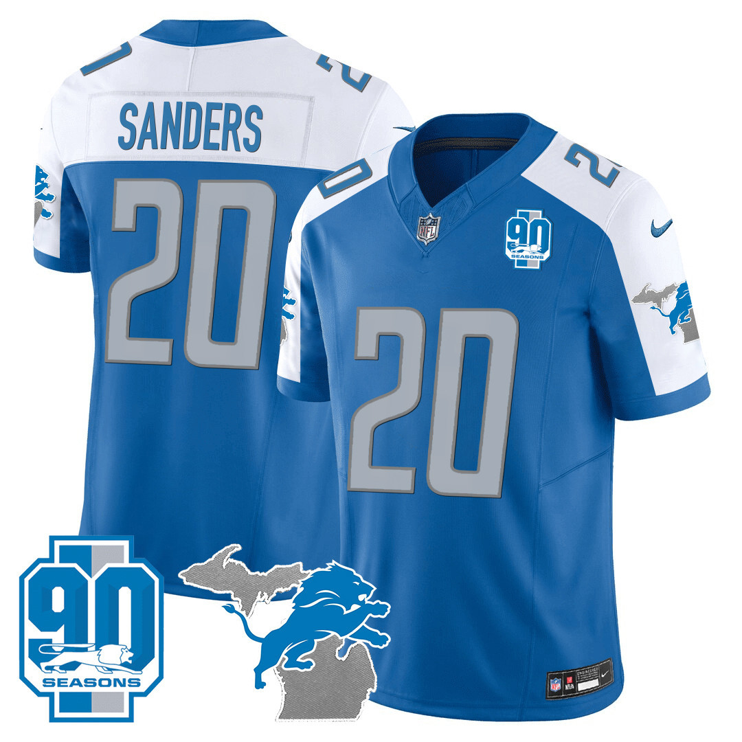Men's Detroit Lions 90th Year & Michigan Patch Vapor Jersey - All Stitched - Image 11