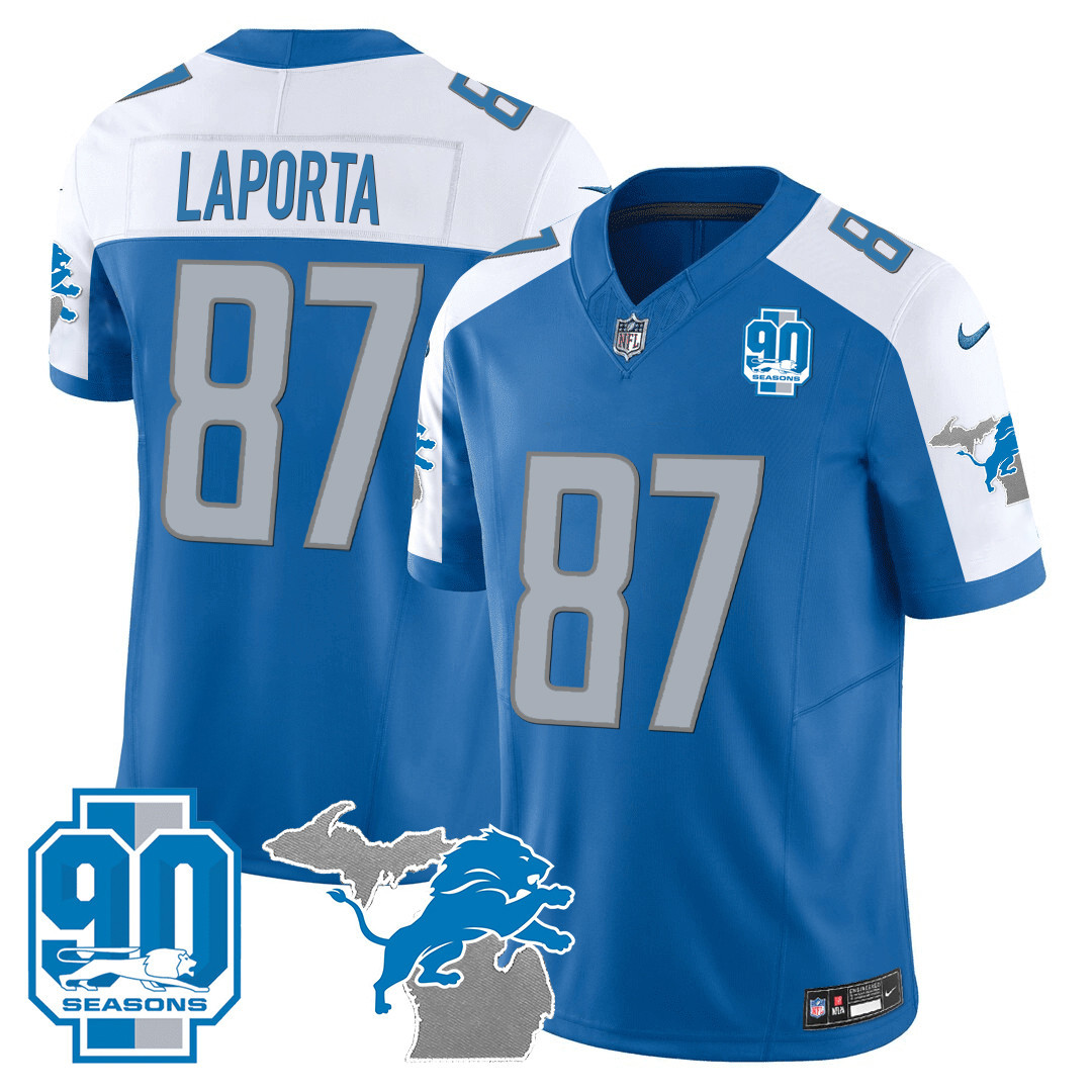 Men's Detroit Lions 90th Year & Michigan Patch Vapor Jersey - All Stitched - Image 12