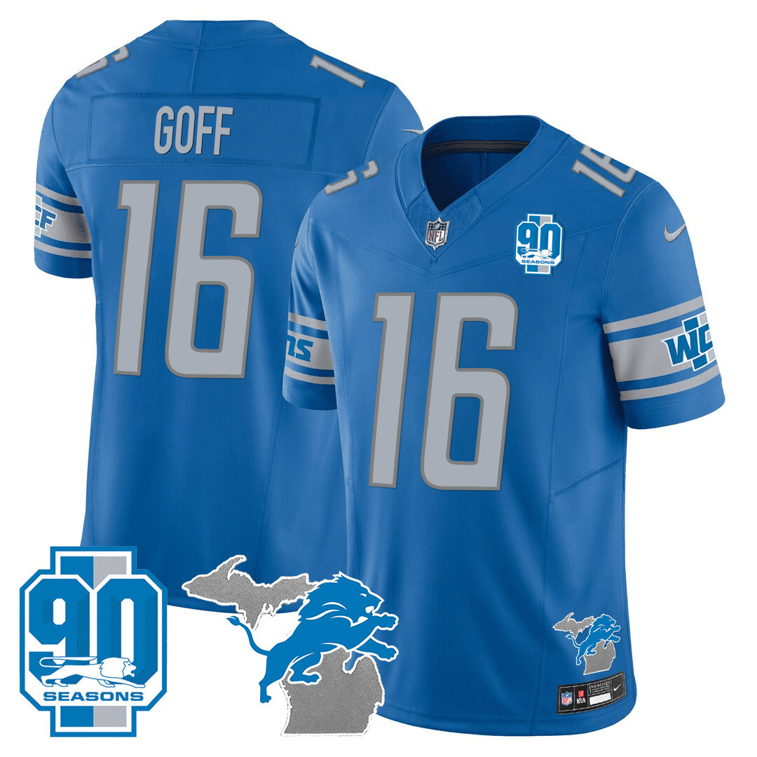 Men's Detroit Lions 90th Year & Michigan Patch Vapor Jersey - All Stitched - Image 14