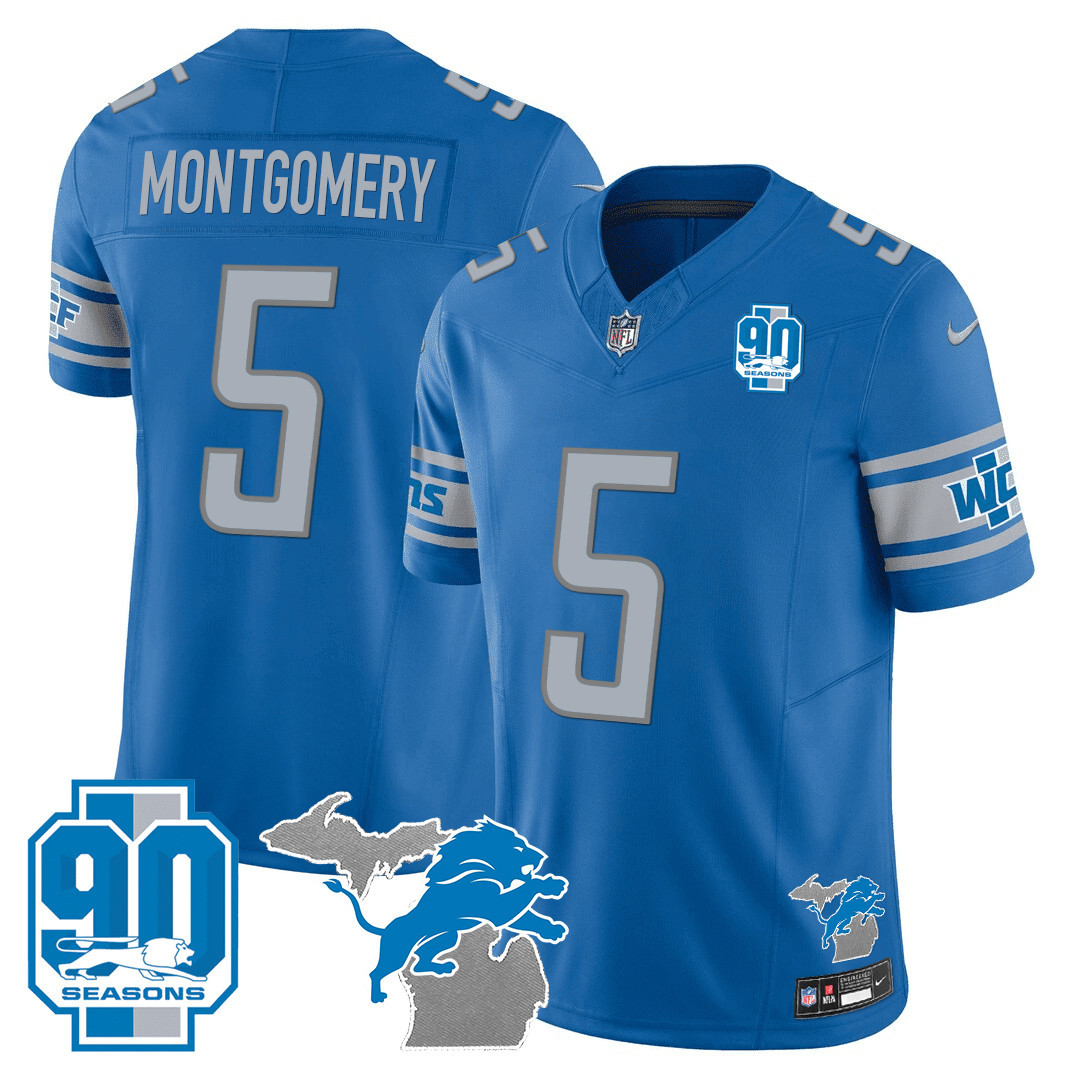 Men's Detroit Lions 90th Year & Michigan Patch Vapor Jersey - All Stitched - Image 16