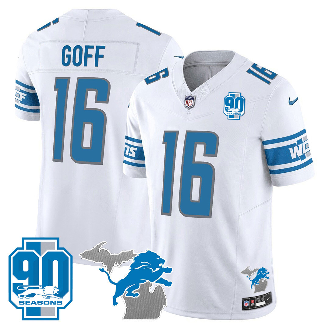 Men's Detroit Lions 90th Year & Michigan Patch Vapor Jersey - All Stitched - Image 20