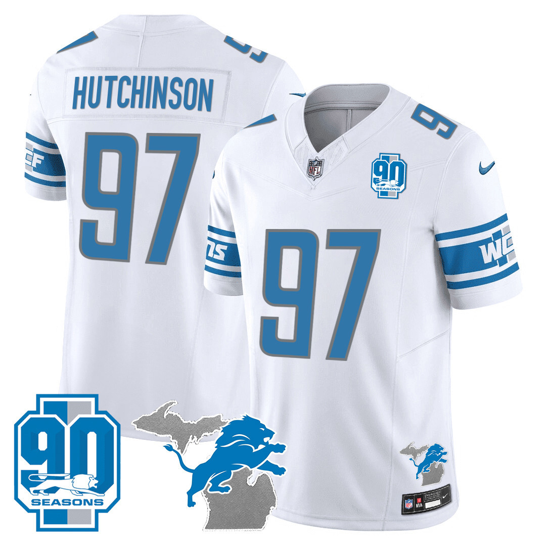 Men's Detroit Lions 90th Year & Michigan Patch Vapor Jersey - All Stitched - Image 19