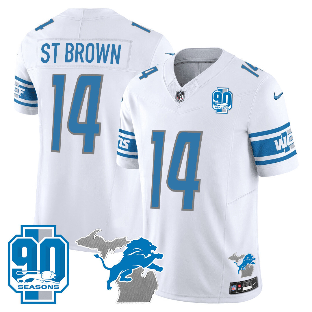Men's Detroit Lions 90th Year & Michigan Patch Vapor Jersey - All Stitched - Image 21