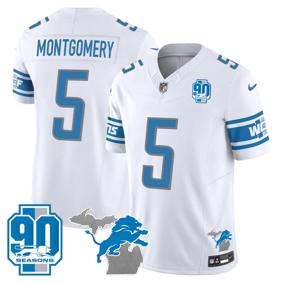 Men's Detroit Lions 90th Year & Michigan Patch Vapor Jersey - All Stitched - Image 22
