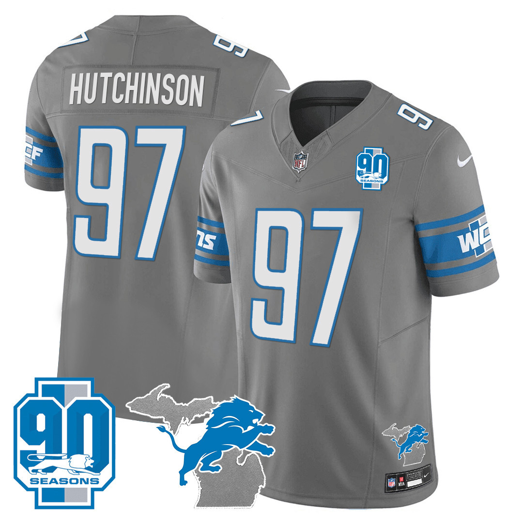 Men's Detroit Lions 90th Year & Michigan Patch Vapor Jersey - All Stitched - Image 25