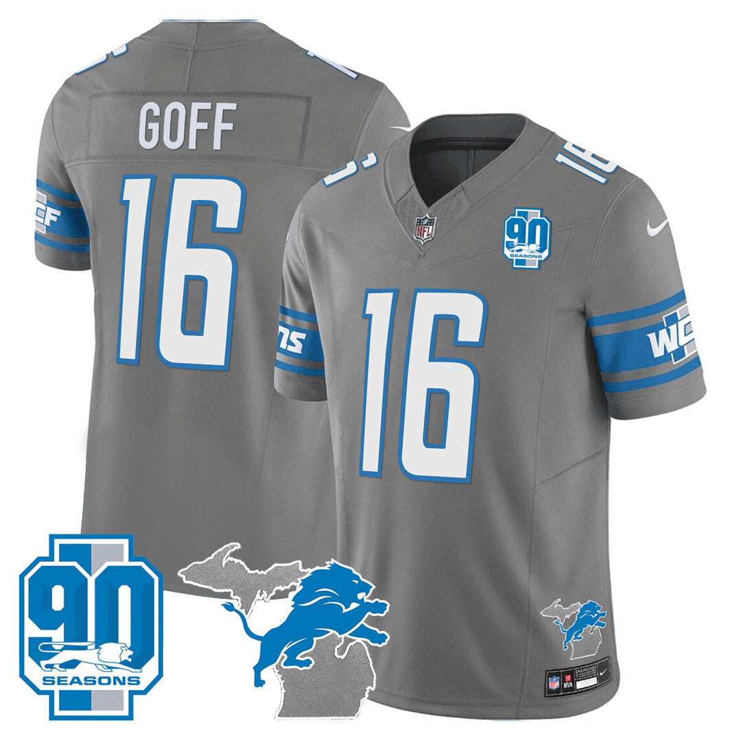 Men's Detroit Lions 90th Year & Michigan Patch Vapor Jersey - All Stitched - Image 26