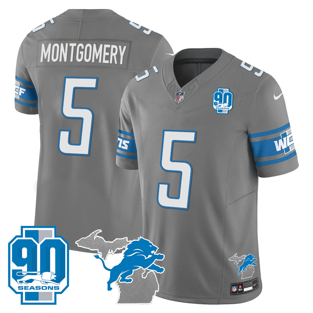 Men's Detroit Lions 90th Year & Michigan Patch Vapor Jersey - All Stitched - Image 28