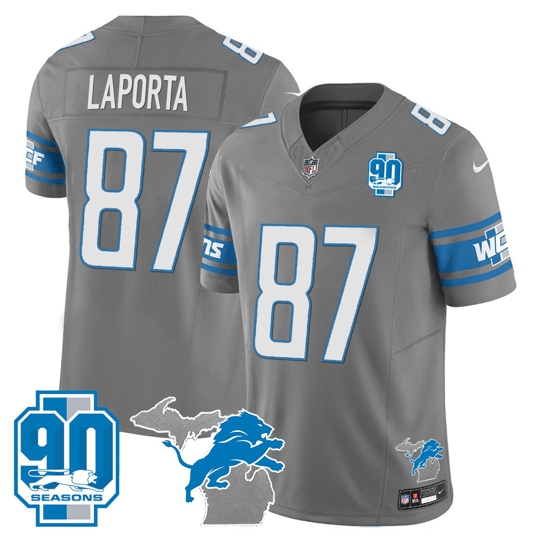 Men's Detroit Lions 90th Year & Michigan Patch Vapor Jersey - All Stitched - Image 30