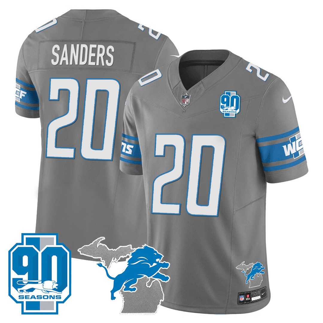 Men's Detroit Lions 90th Year & Michigan Patch Vapor Jersey - All Stitched - Image 29
