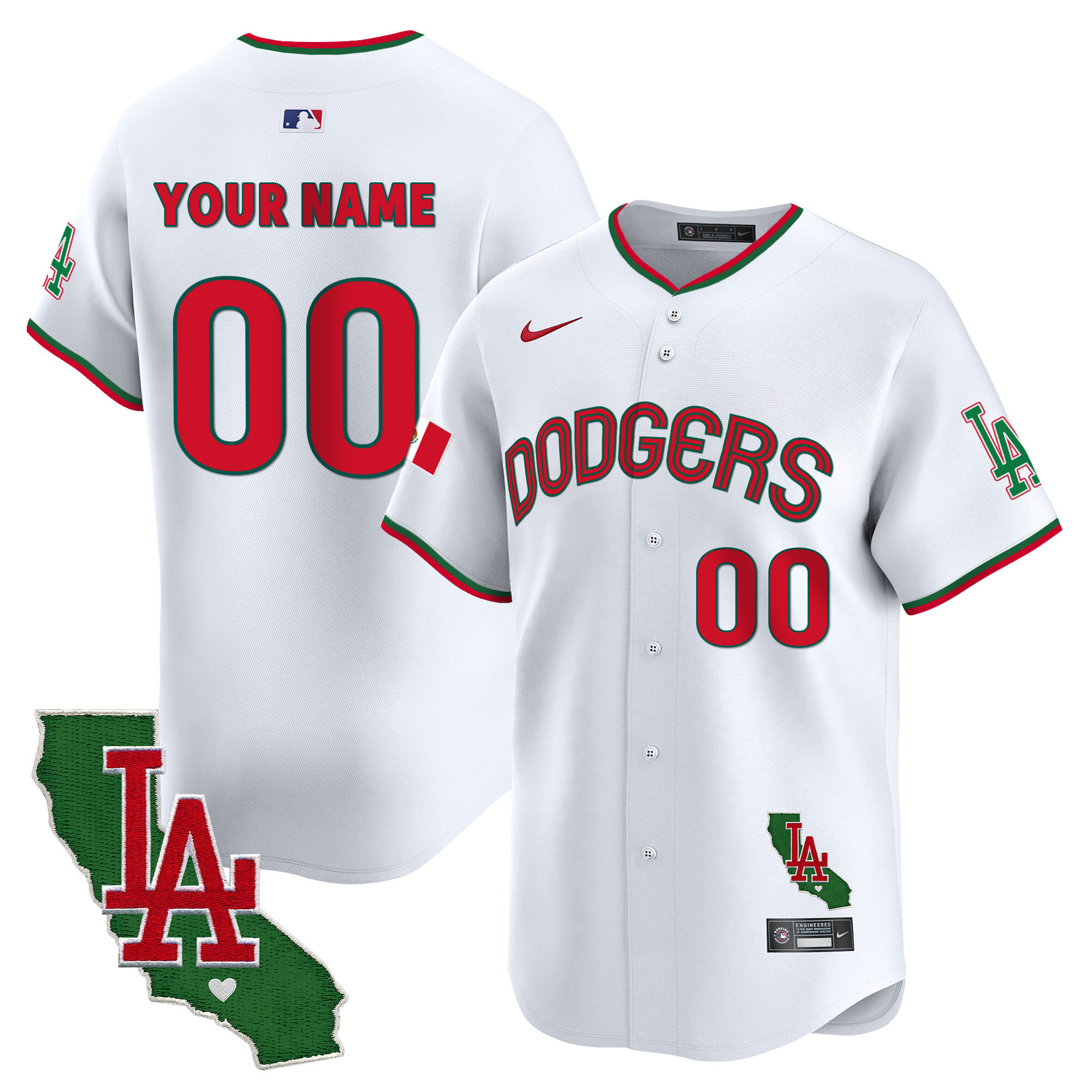 Dodgers Mexico California Patch Vapor Premier Limited Custom Jersey V3 - All Stitched