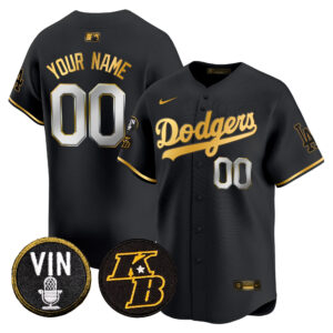 Dodgers Vin & Kobe Patch Gold Trim Vapor Premier Limited Custom Jersey - All Stitched