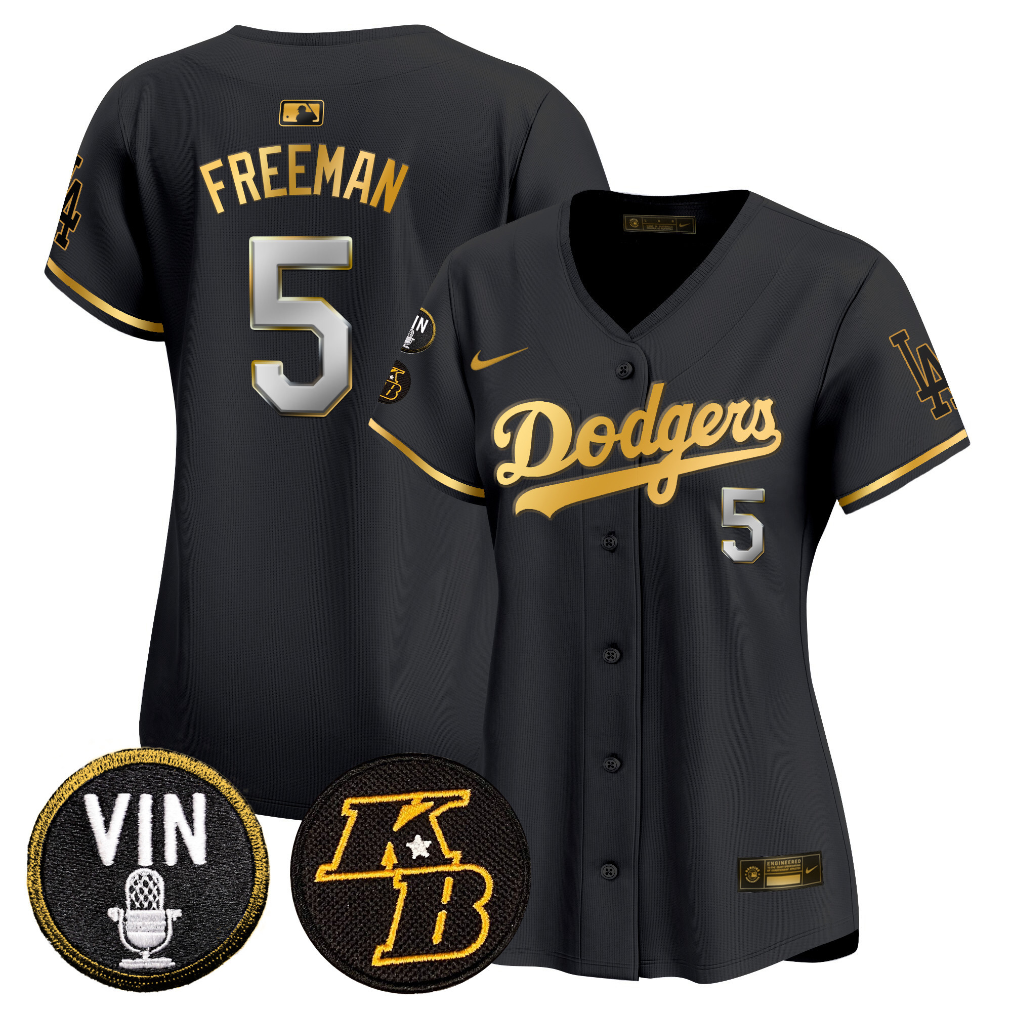 Women's Dodgers Vin & Kobe Patch Gold Trim Vapor Premier Limited Jersey - All Stitched - Image 2