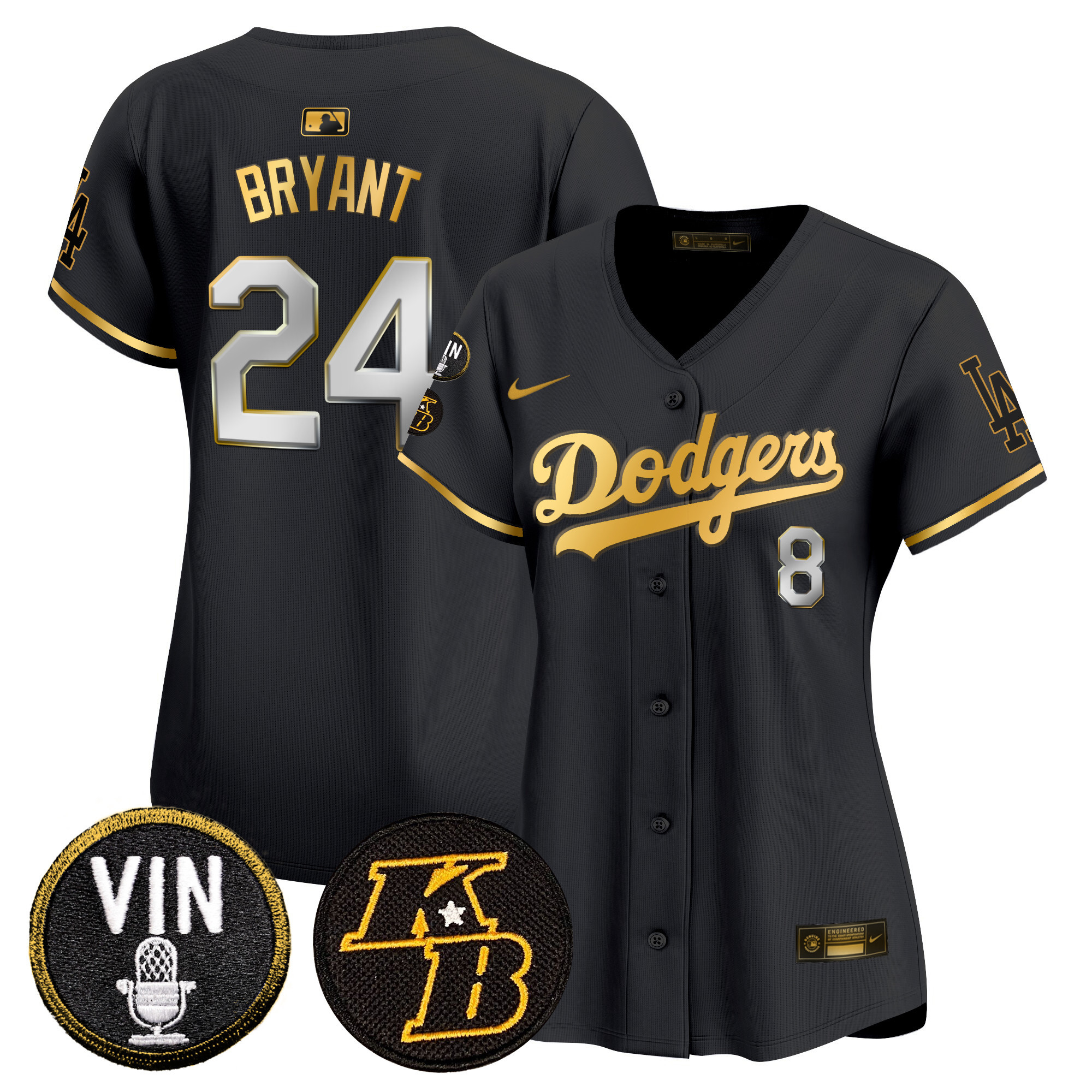 Women's Dodgers Vin & Kobe Patch Gold Trim Vapor Premier Limited Jersey - All Stitched - Image 4