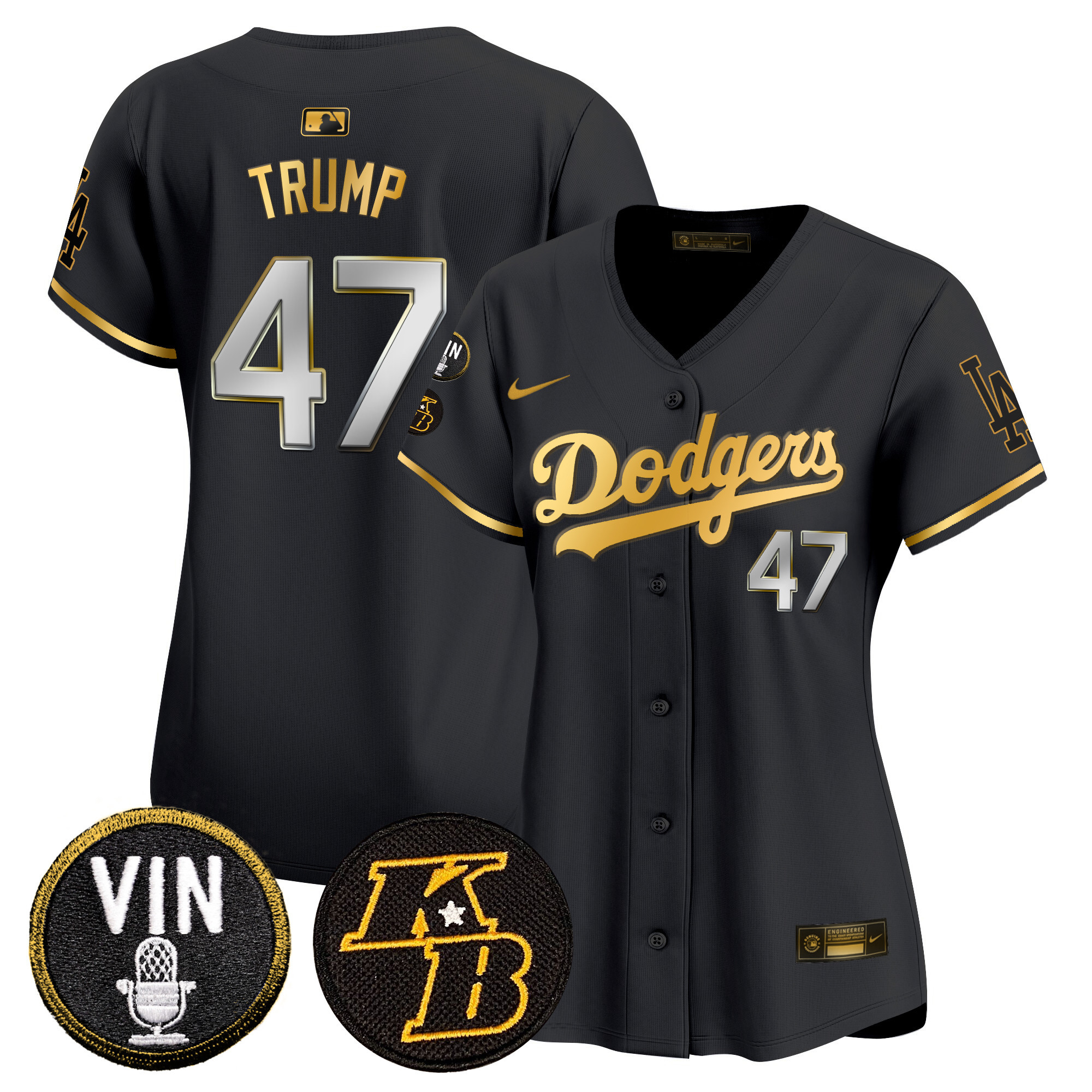 Women's Dodgers Vin & Kobe Patch Gold Trim Vapor Premier Limited Jersey - All Stitched - Image 7