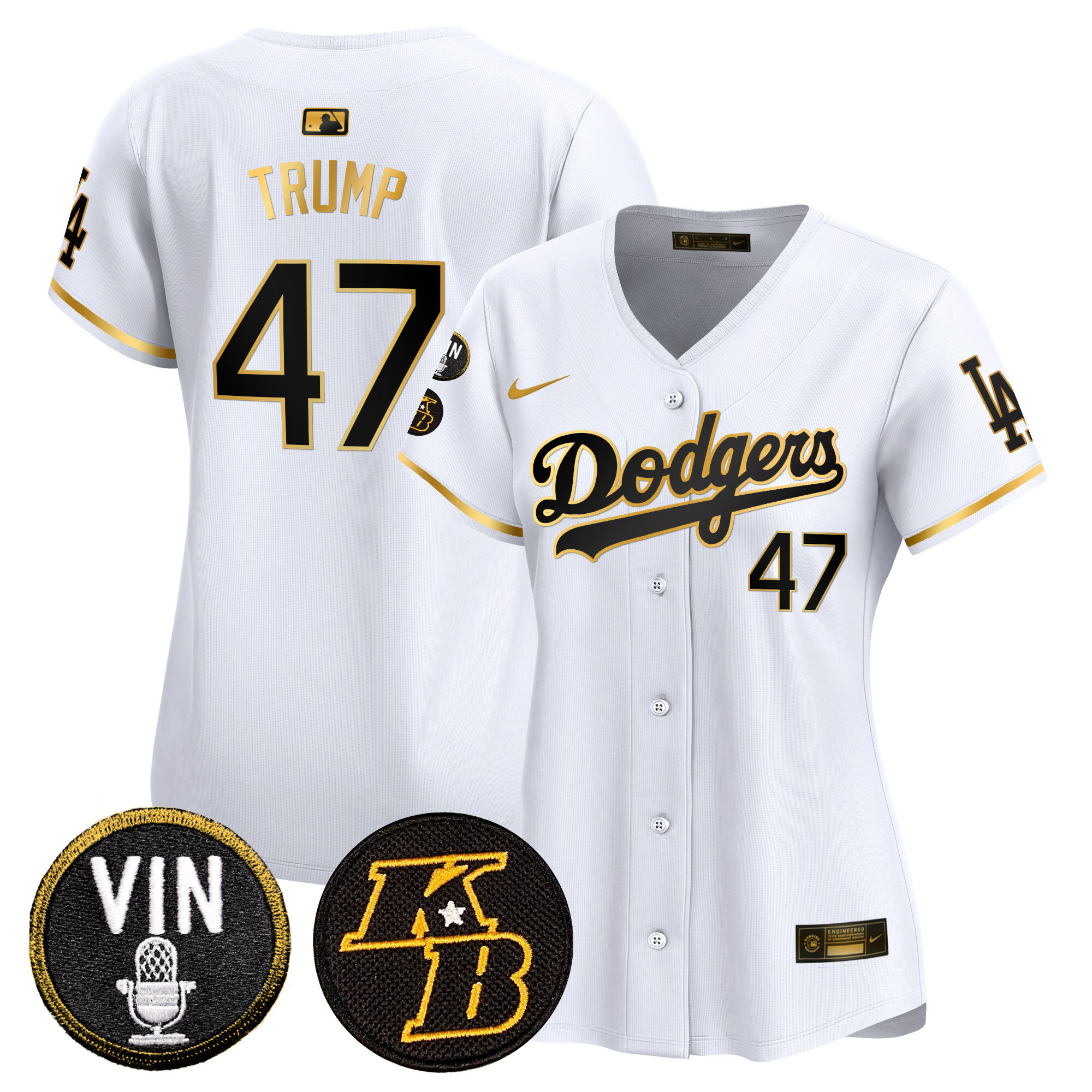 Women's Dodgers Vin & Kobe Patch Gold Trim Vapor Premier Limited Jersey - All Stitched - Image 16