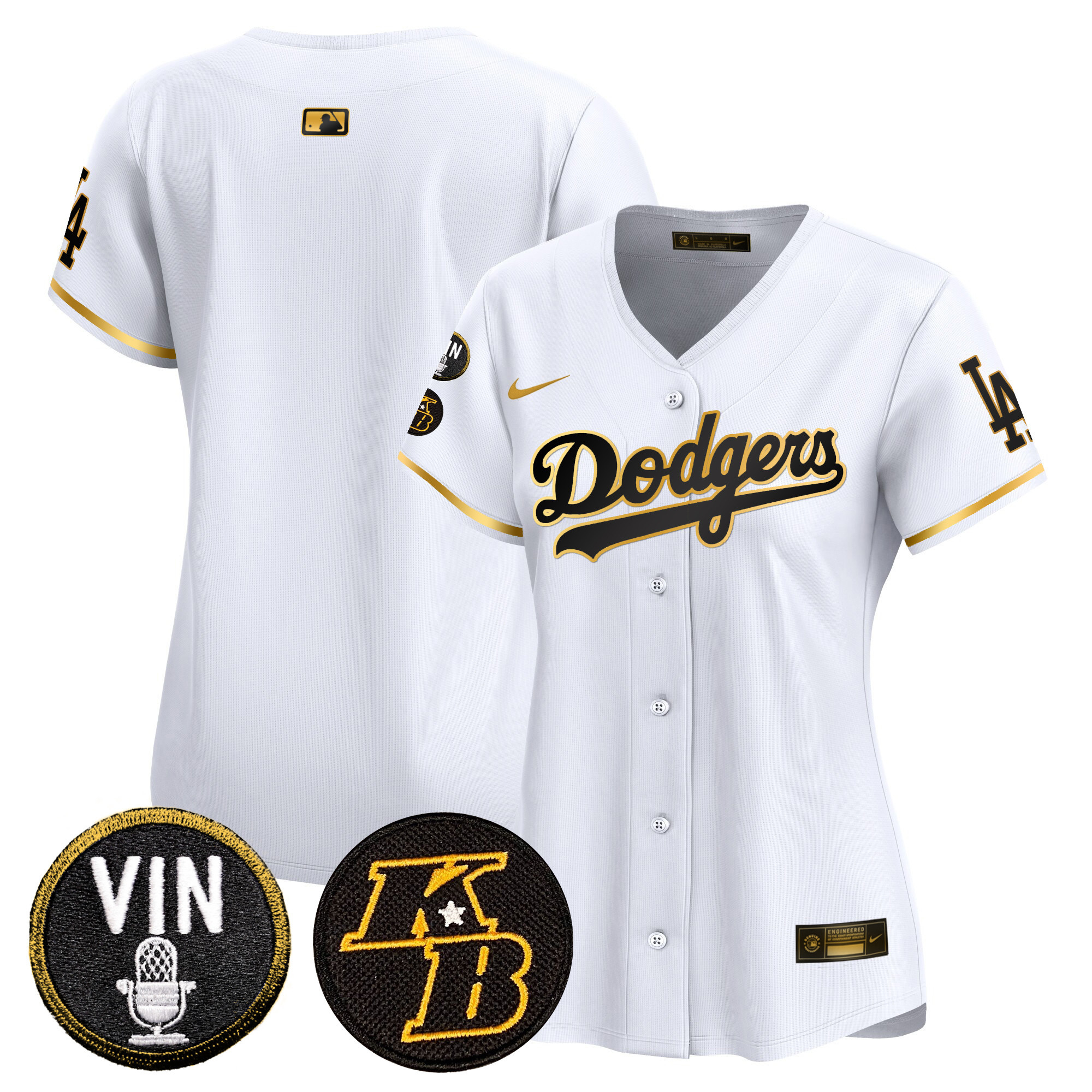 Women's Dodgers Vin & Kobe Patch Gold Trim Vapor Premier Limited Jersey - All Stitched - Image 18