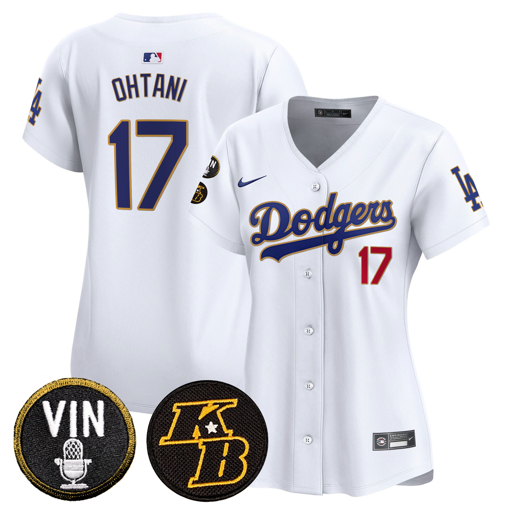 Women's Dodgers Vin & Kobe Patch Gold Trim Vapor Premier Limited Jersey - All Stitched - Image 19