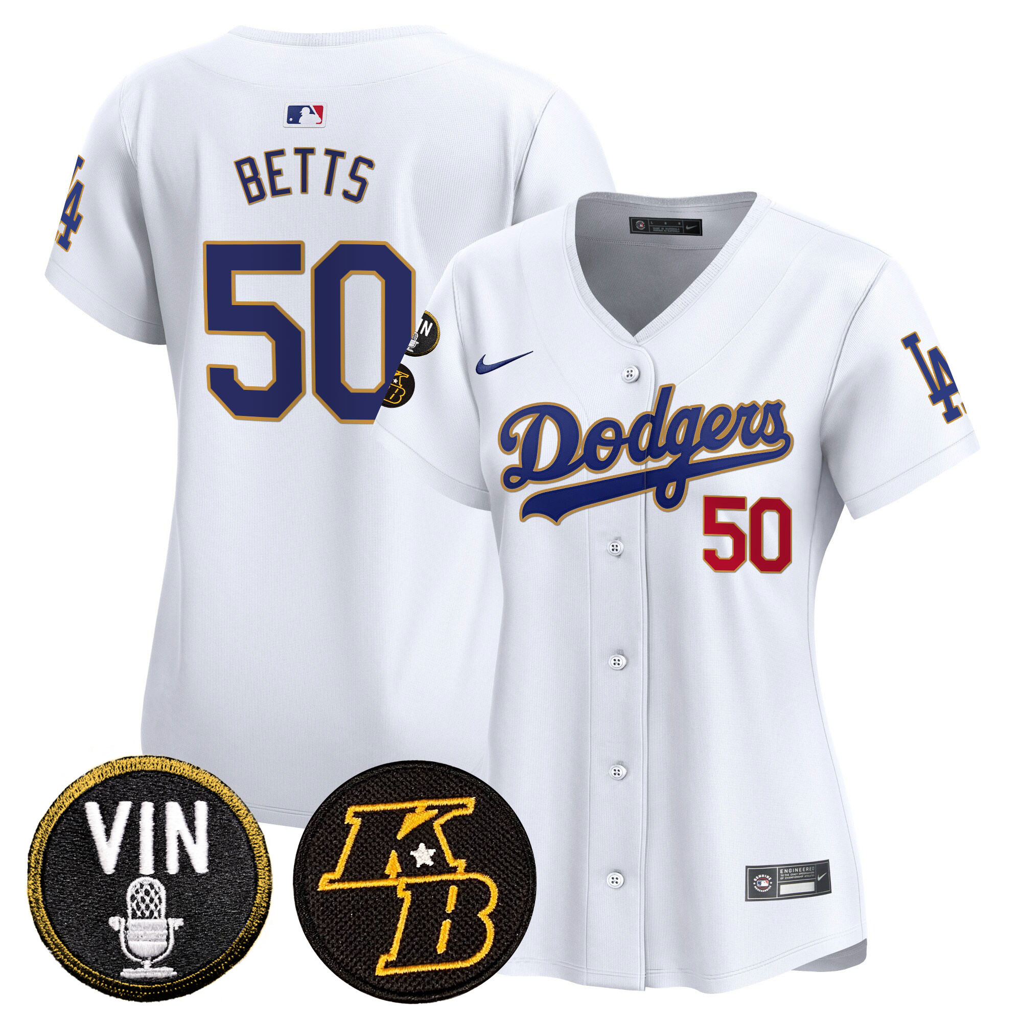 Women's Dodgers Vin & Kobe Patch Gold Trim Vapor Premier Limited Jersey - All Stitched - Image 21