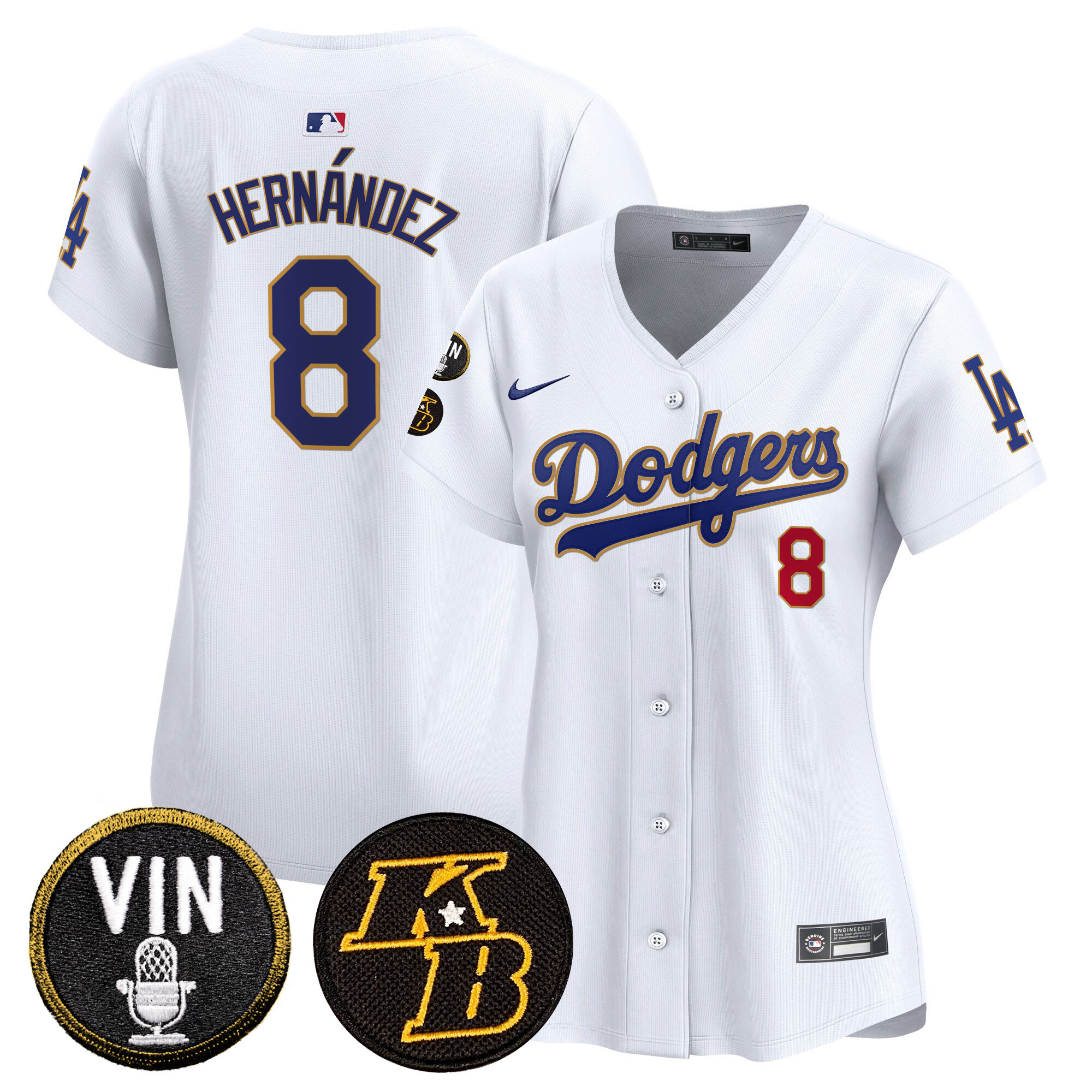 Women's Dodgers Vin & Kobe Patch Gold Trim Vapor Premier Limited Jersey - All Stitched - Image 24
