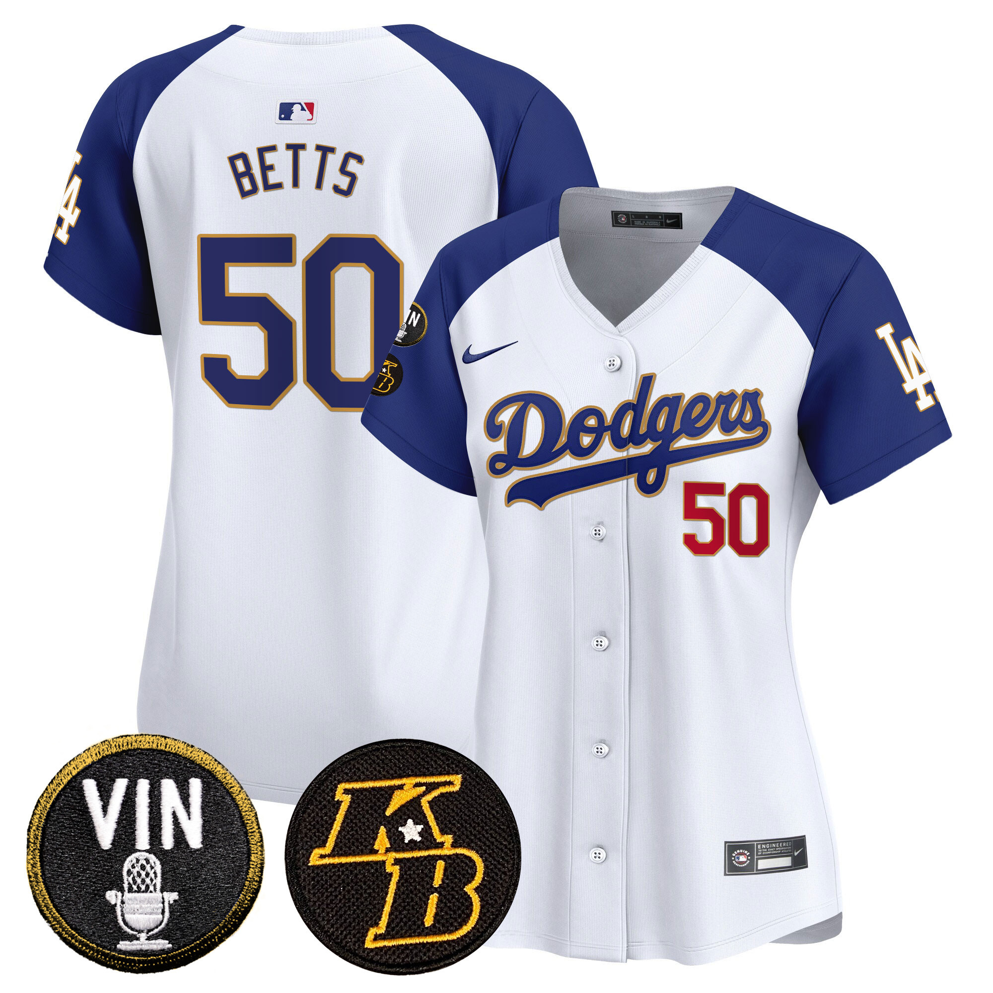 Women's Dodgers Vin & Kobe Patch Gold Trim Vapor Premier Limited Jersey - All Stitched - Image 39