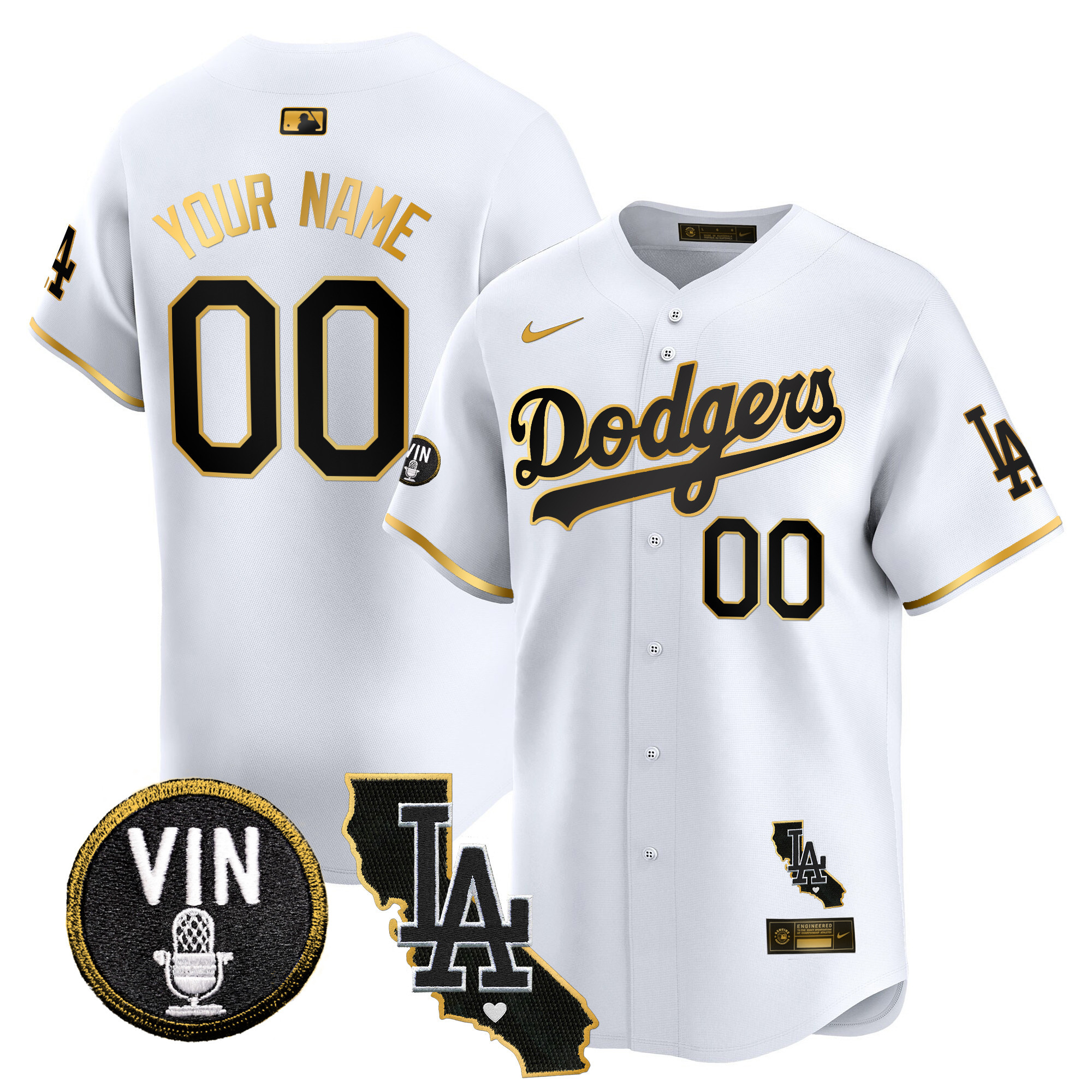 Dodgers Vin & California Patch Gold Trim Vapor Premier Limited Custom Jersey - All Stitched - Image 2