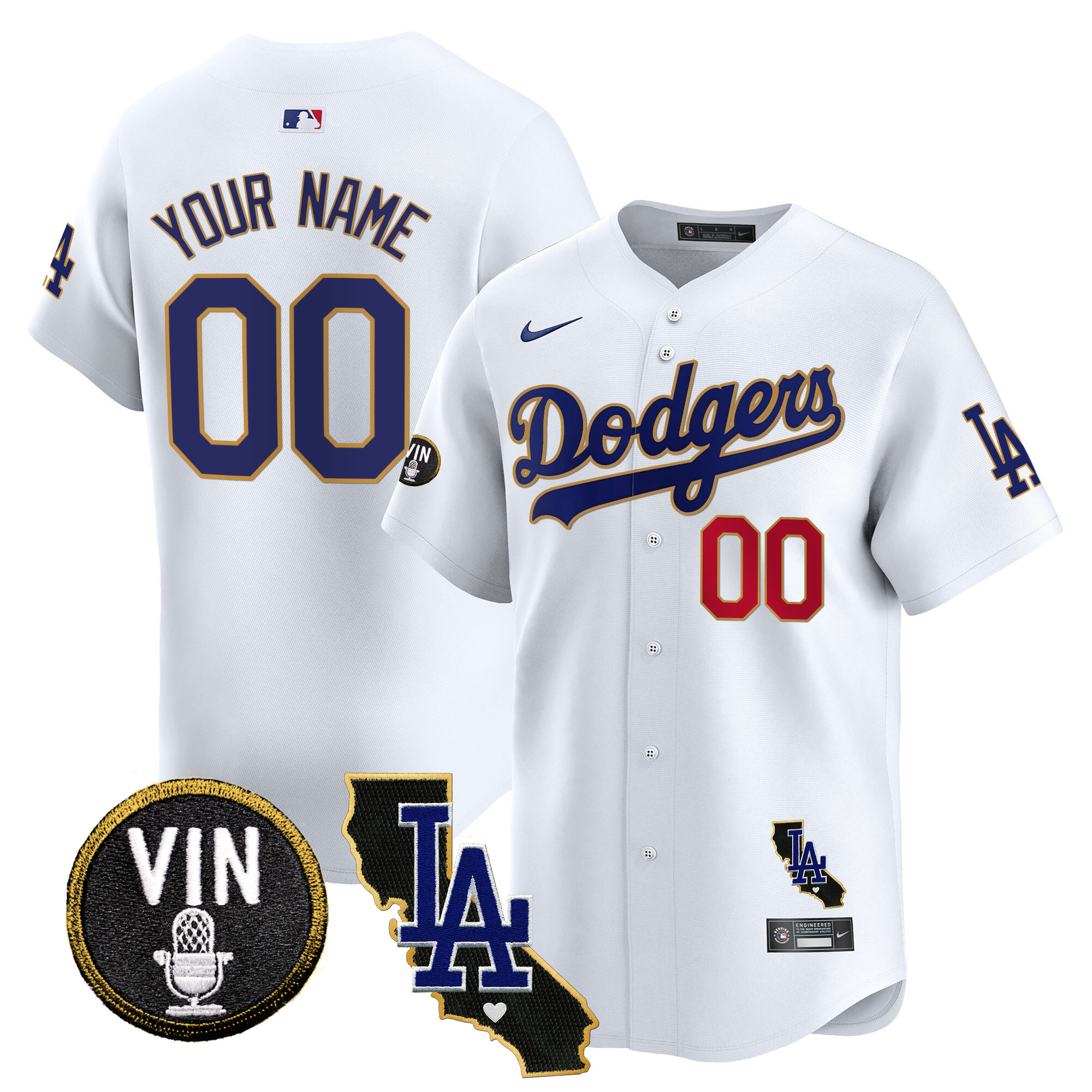 Dodgers Vin & California Patch Gold Trim Vapor Premier Limited Custom Jersey - All Stitched - Image 3