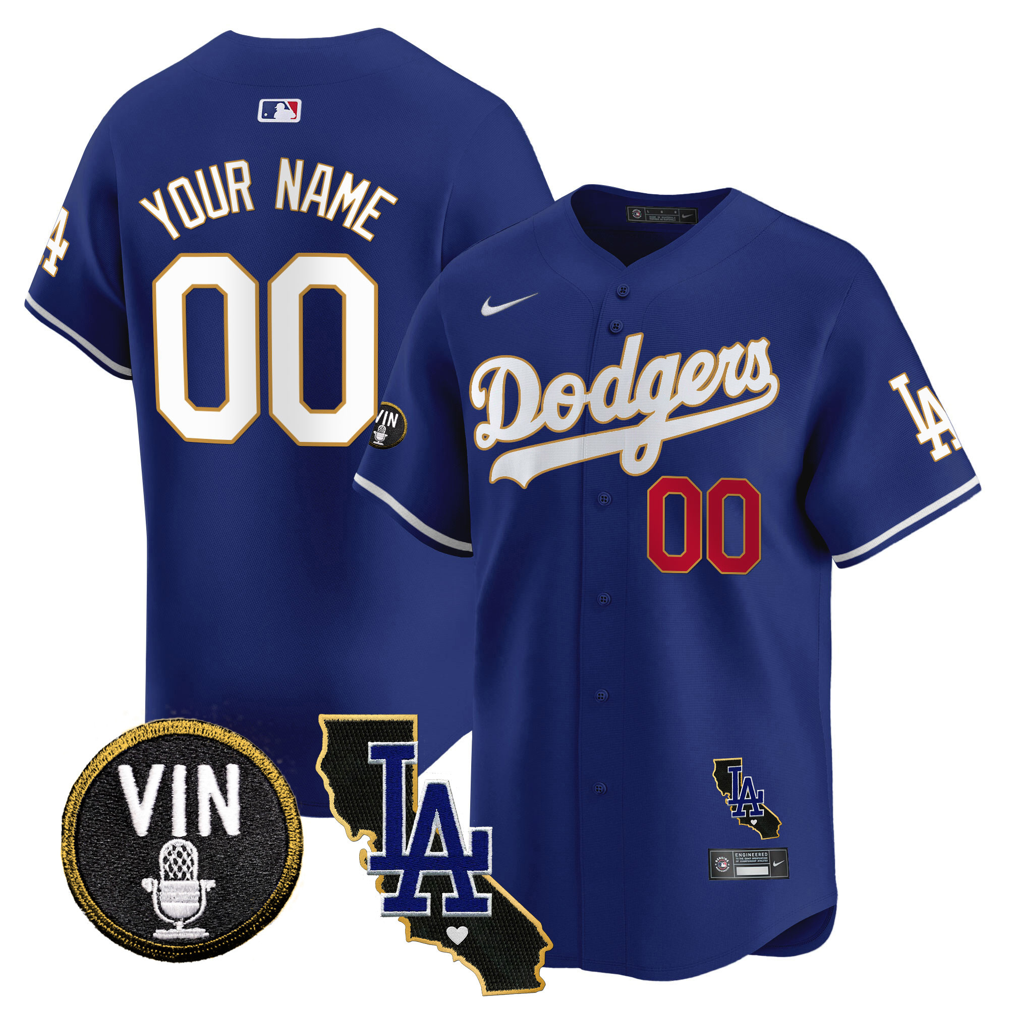 Dodgers Vin & California Patch Gold Trim Vapor Premier Limited Custom Jersey - All Stitched - Image 4
