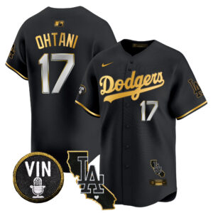 Men's Dodgers Vin & California Patch Gold Trim Vapor Premier Limited Jersey - All Stitched