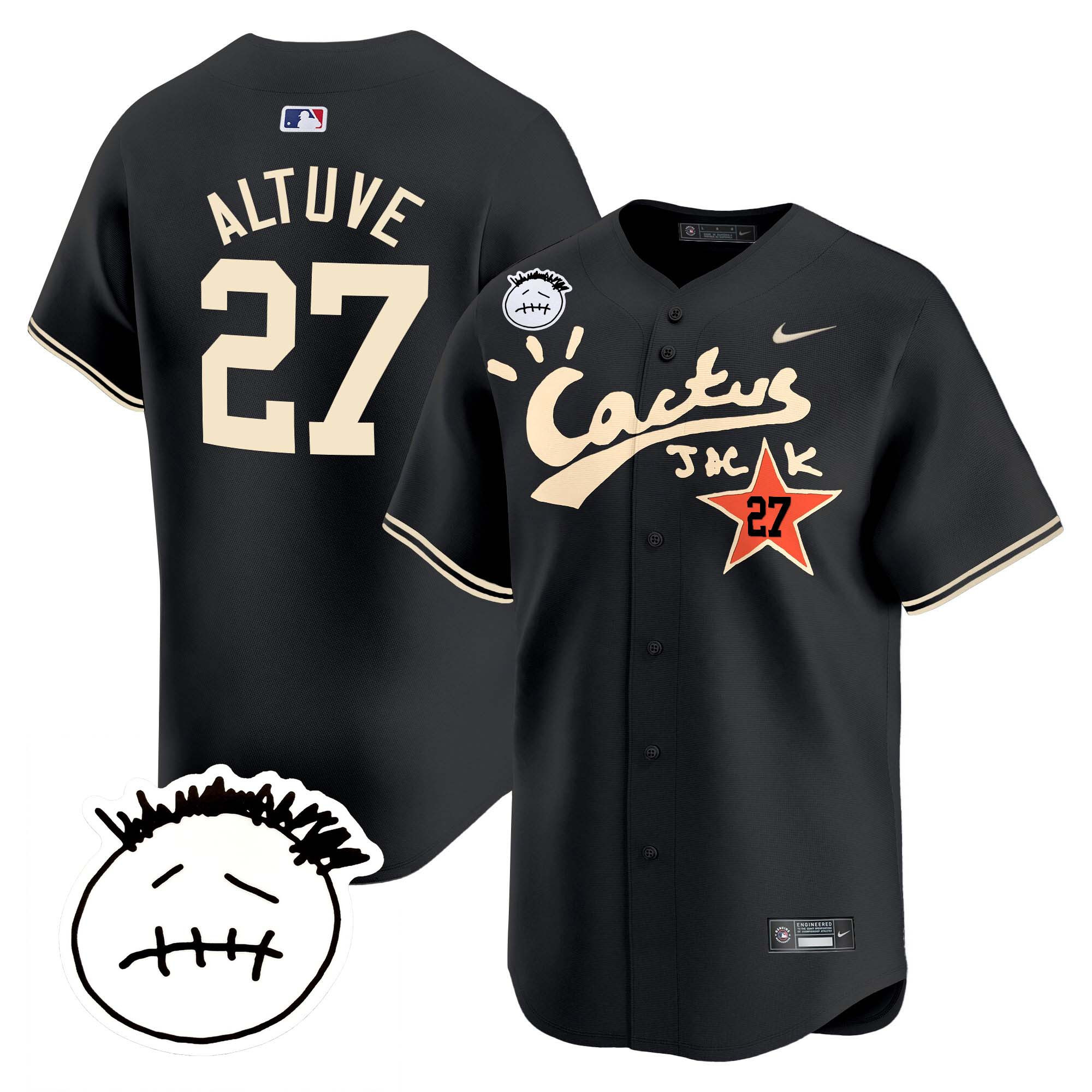 Men's Houston Astros Cactus Jack Patch Vapor Premier Limited Jersey V5 - Stitched - Image 41