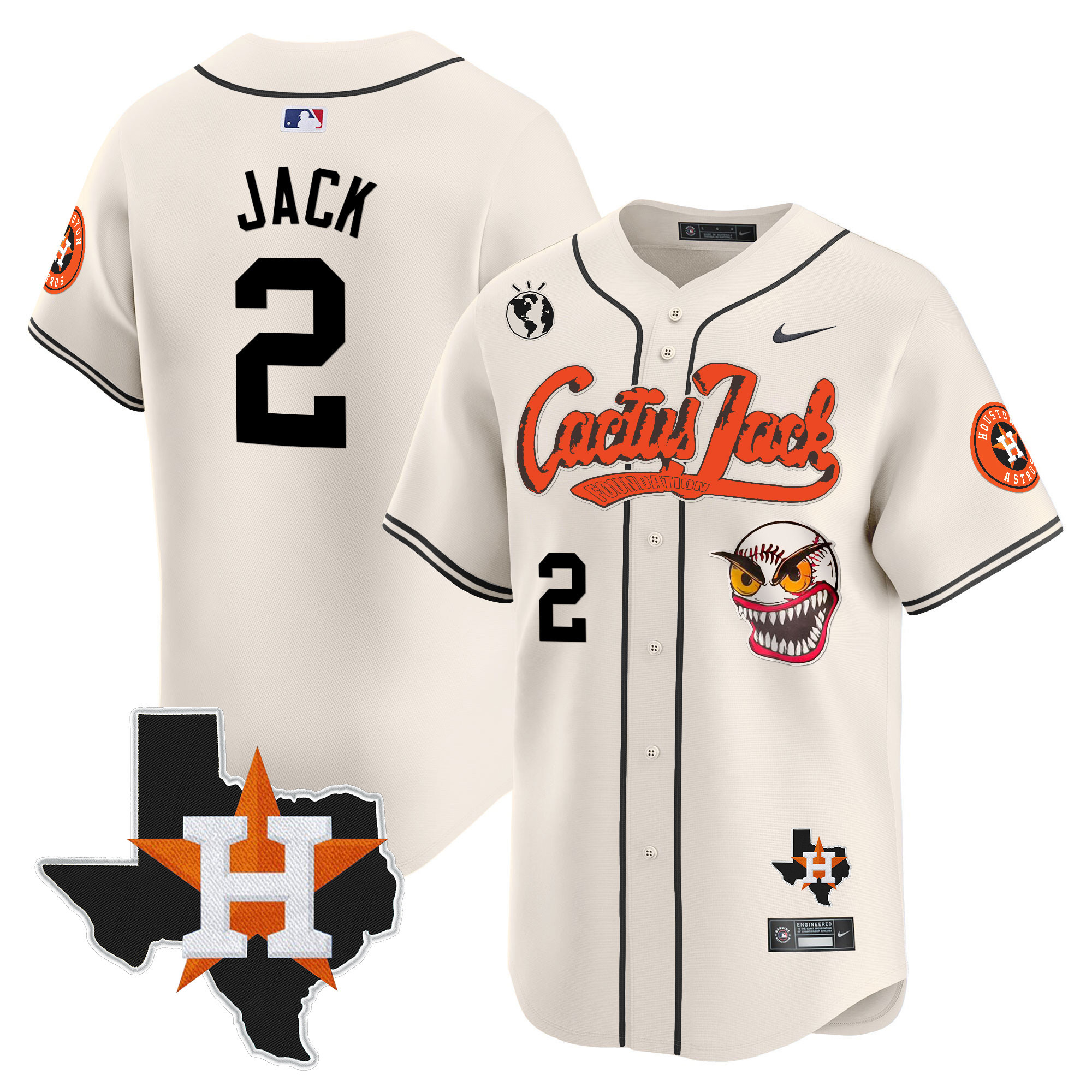 Men's Houston Astros Cactus Jack Patch Vapor Premier Limited Jersey V6 - Stitched - Image 2