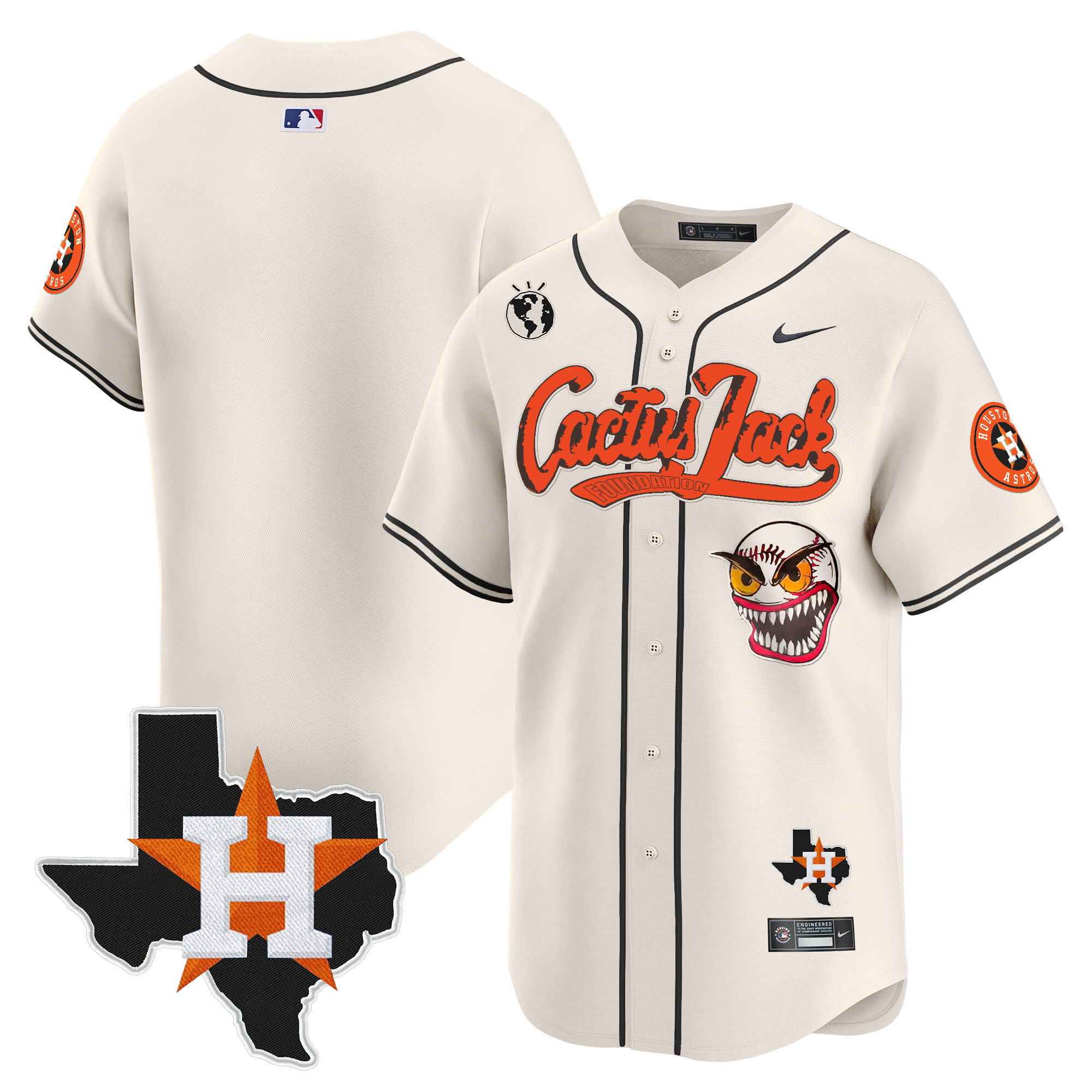 Men's Houston Astros Cactus Jack Patch Vapor Premier Limited Jersey V6 - Stitched - Image 9