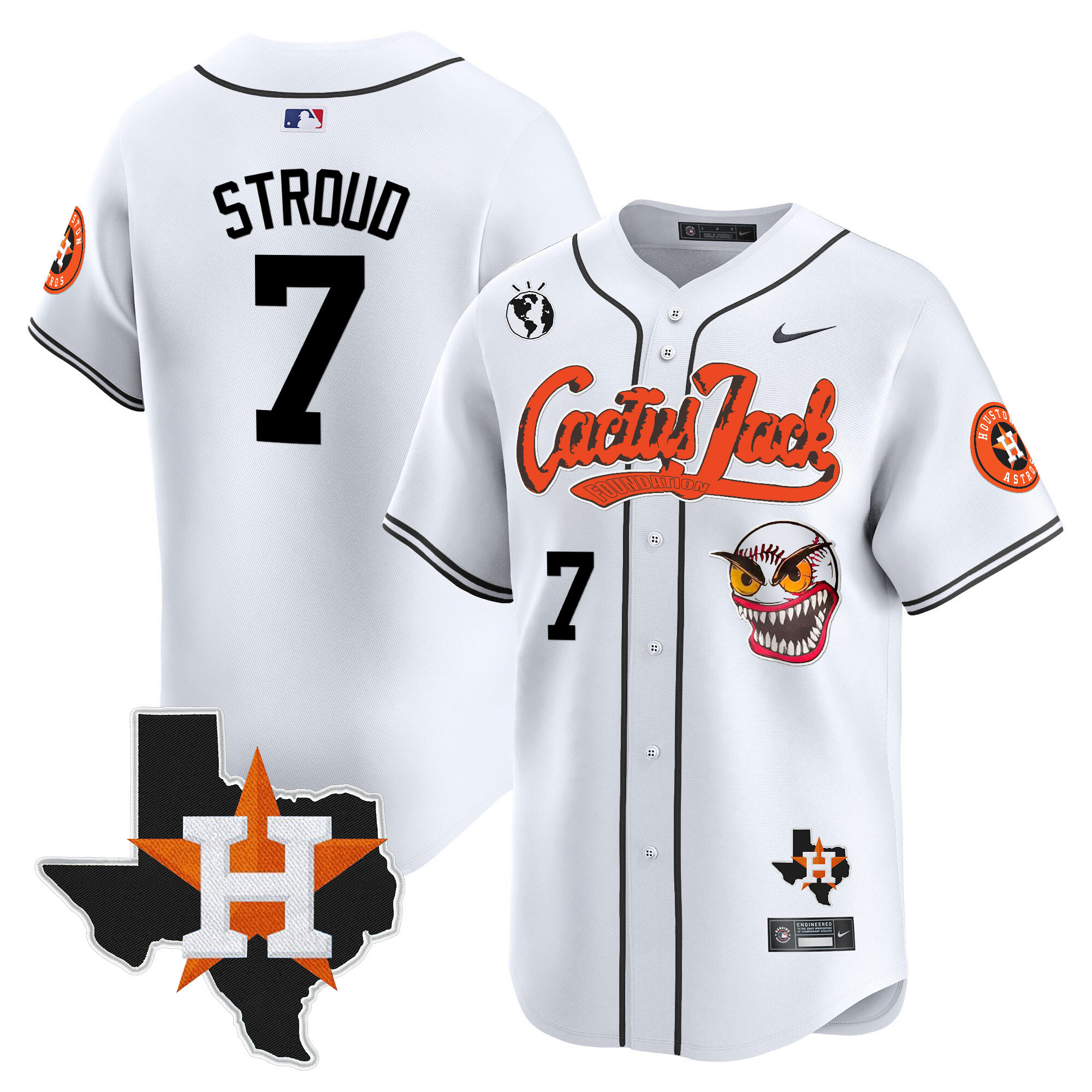 Men's Houston Astros Cactus Jack Patch Vapor Premier Limited Jersey V6 - Stitched - Image 10