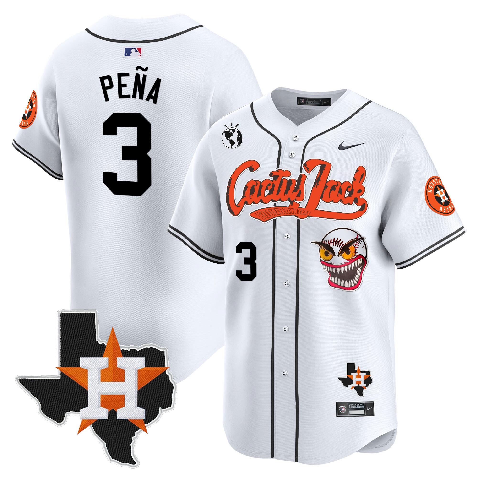 Men's Houston Astros Cactus Jack Patch Vapor Premier Limited Jersey V6 - Stitched - Image 12