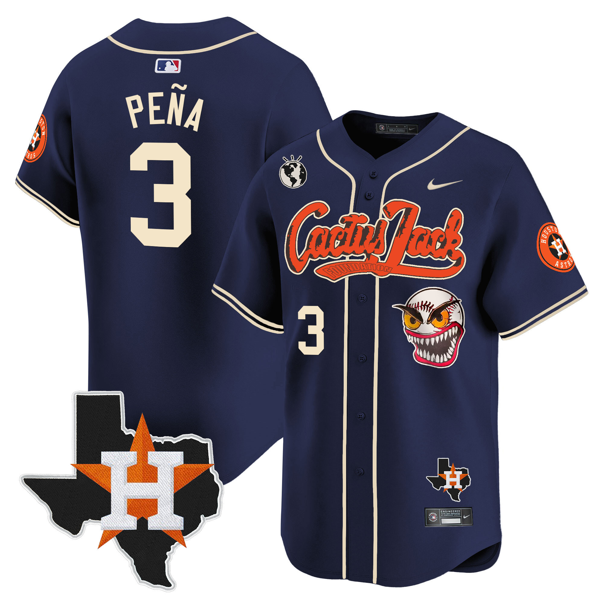 Men's Houston Astros Cactus Jack Patch Vapor Premier Limited Jersey V6 - Stitched - Image 39