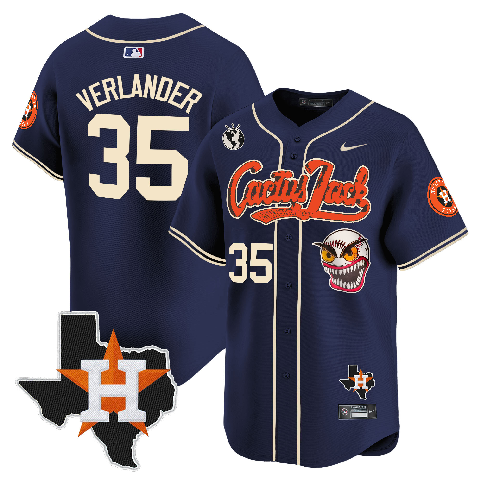 Men's Houston Astros Cactus Jack Patch Vapor Premier Limited Jersey V6 - Stitched - Image 43